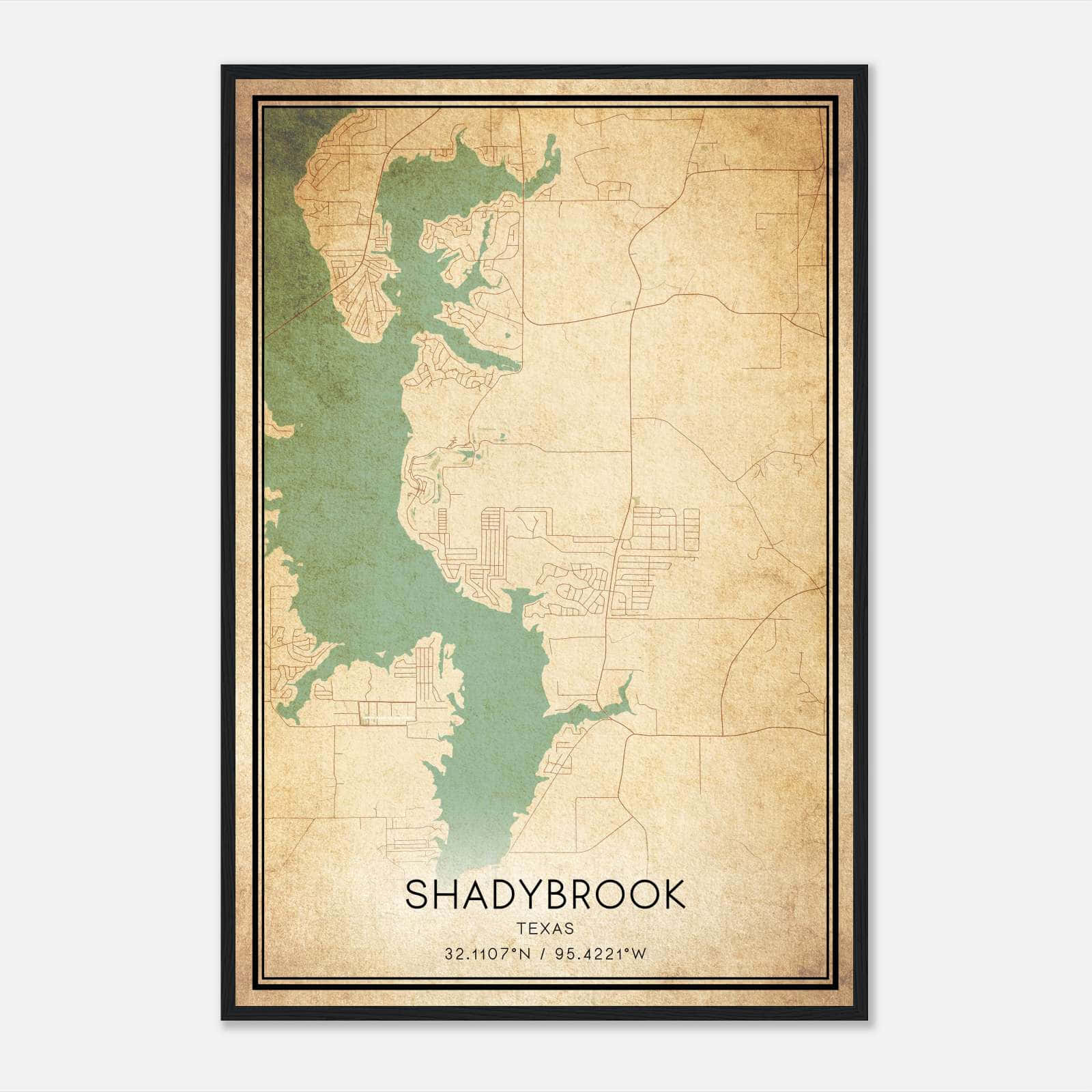 Vintage Shadybrook Texas Map Poster, Shadybrook TX City Road Wall Art Print Vintage Shadybrook Texas Map Poster, Shadybrook TX City Road Wall Art Print