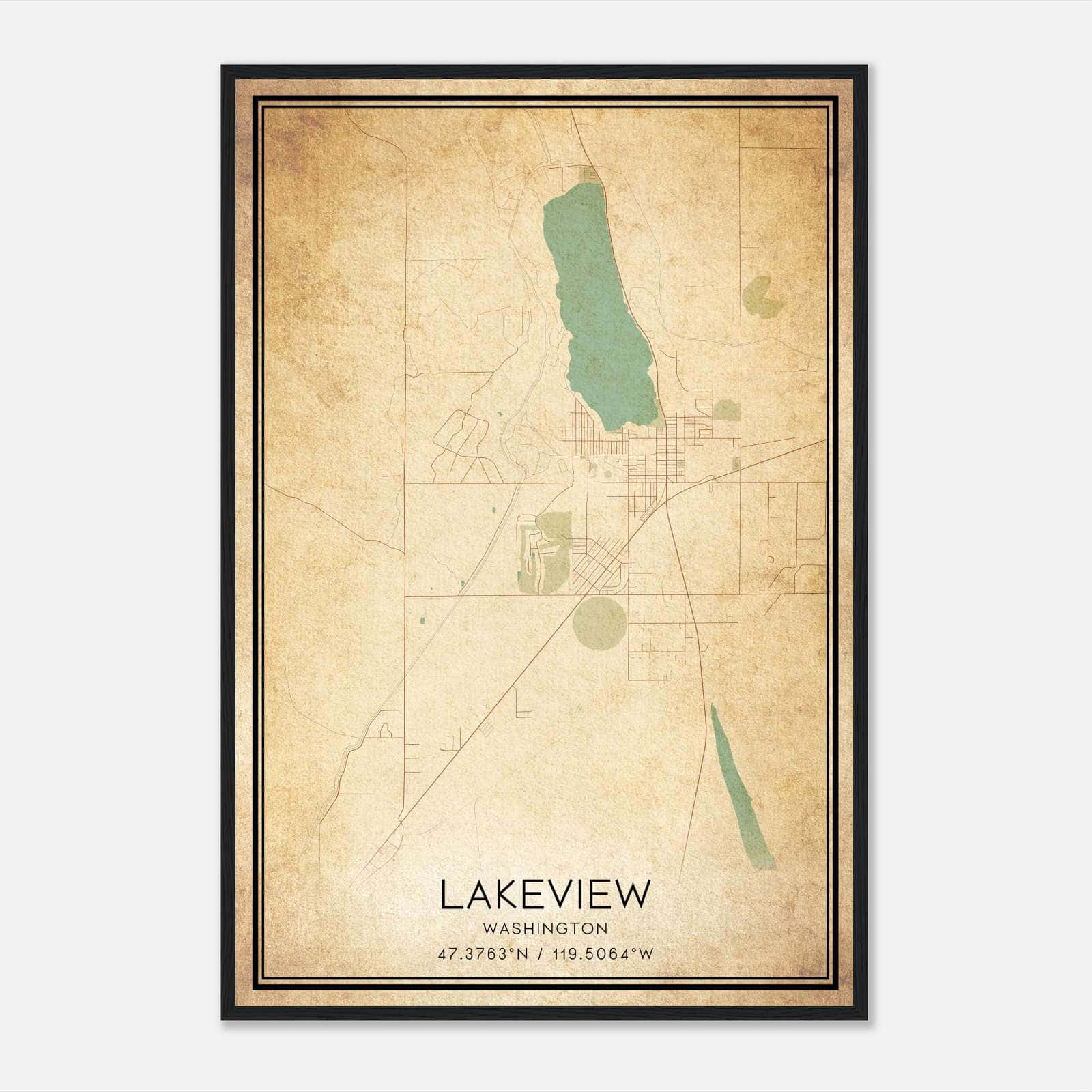 Vintage Lakeview Washington Map Poster, Lakeview WA City Road Wall Art Print Vintage Lakeview Washington Map Poster, Lakeview WA City Road Wall Art Print