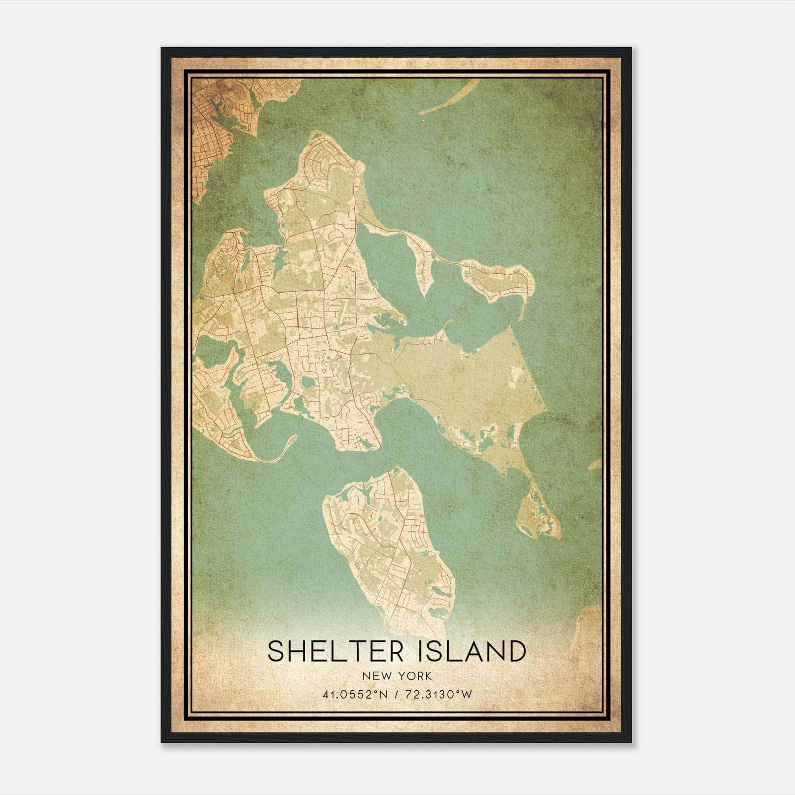 Vintage Shelter Island New York Map Poster, Shelter Island NY City Road Wall Art Print Vintage Shelter Island New York Map Poster, Shelter Island NY City Road Wall Art Print