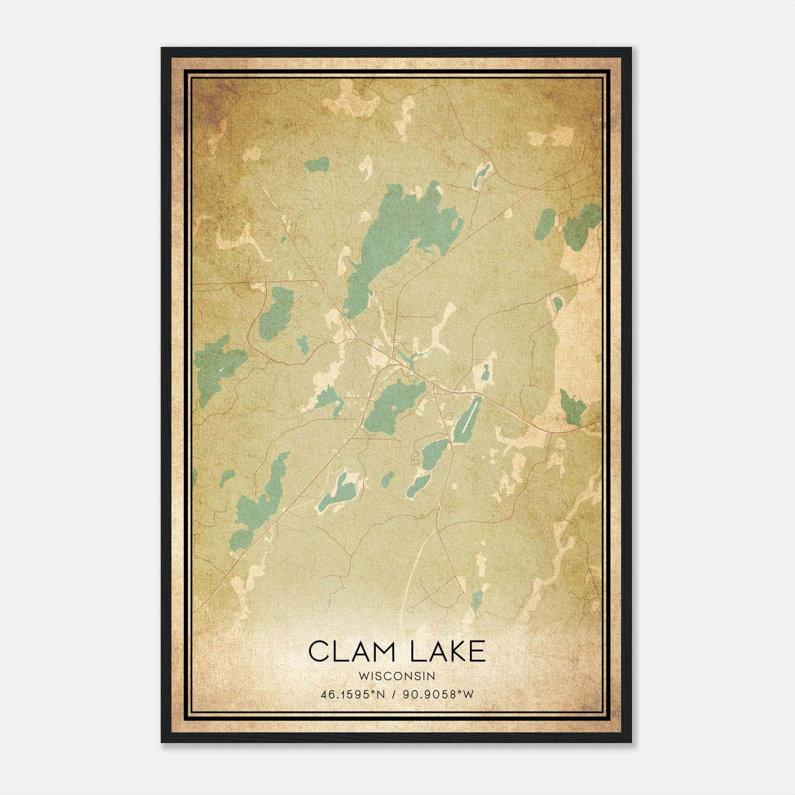 Vintage Clam Lake Wisconsin Map Poster, Clam Lake WI City Road Wall Art Print Vintage Clam Lake Wisconsin Map Poster, Clam Lake WI City Road Wall Art Print