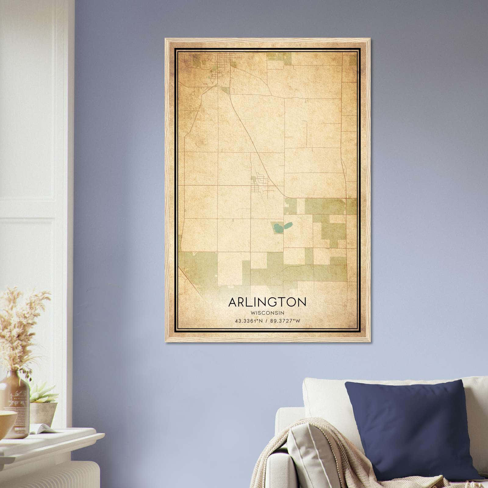 Vintage Arlington Wisconsin Map Poster, Arlington WI City Road Wall Art Print