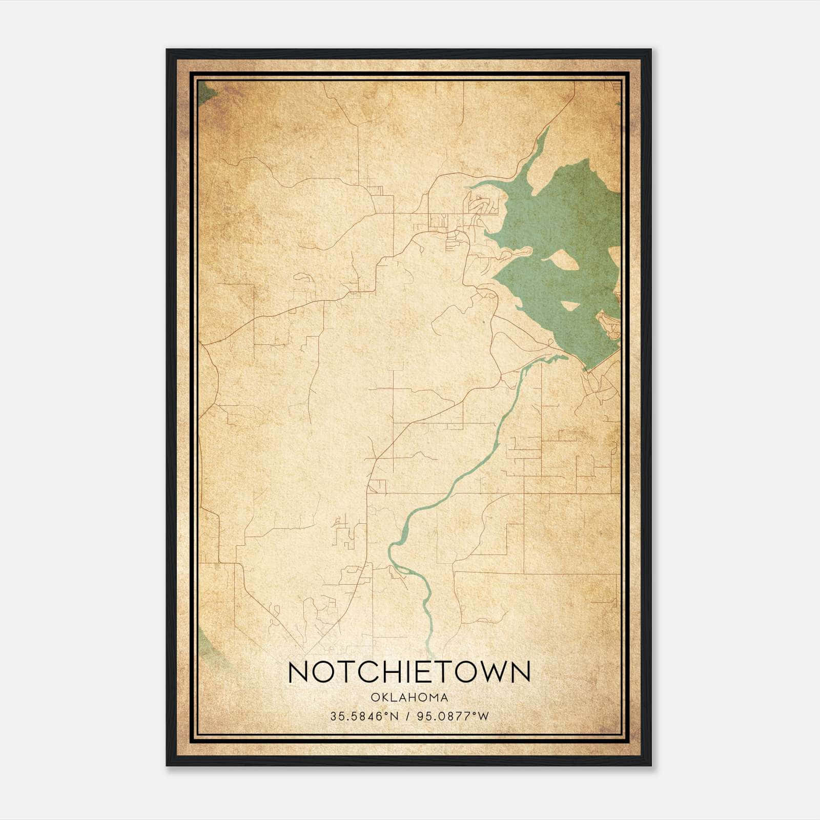 Vintage Notchietown Oklahoma Map Poster, Notchietown OK City Road Wall Art Print Vintage Notchietown Oklahoma Map Poster, Notchietown OK City Road Wall Art Print