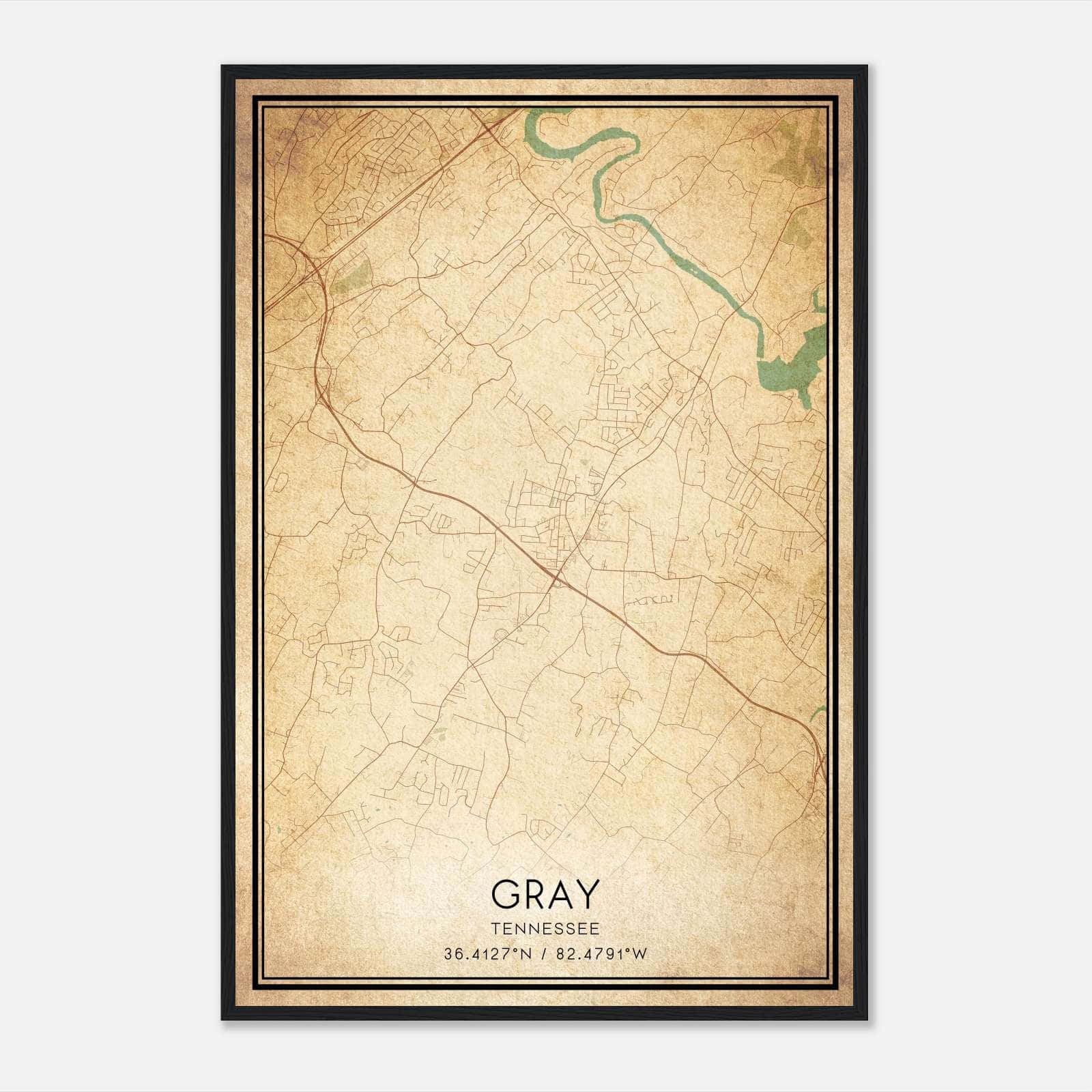 Vintage Gray Tennessee Map Poster, Gray TN City Road Wall Art Print Vintage Gray Tennessee Map Poster, Gray TN City Road Wall Art Print