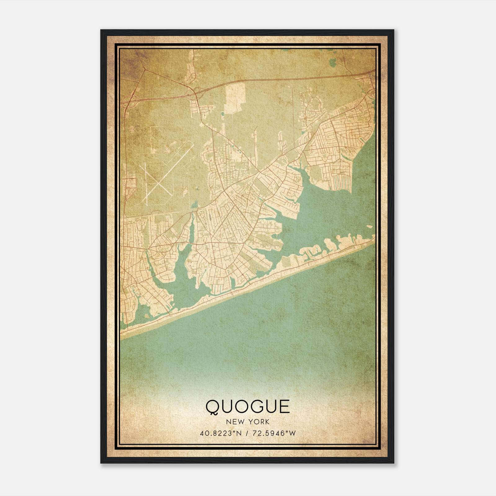 Vintage Quogue New York Map Poster, Quogue NY City Road Wall Art Print Vintage Quogue New York Map Poster, Quogue NY City Road Wall Art Print