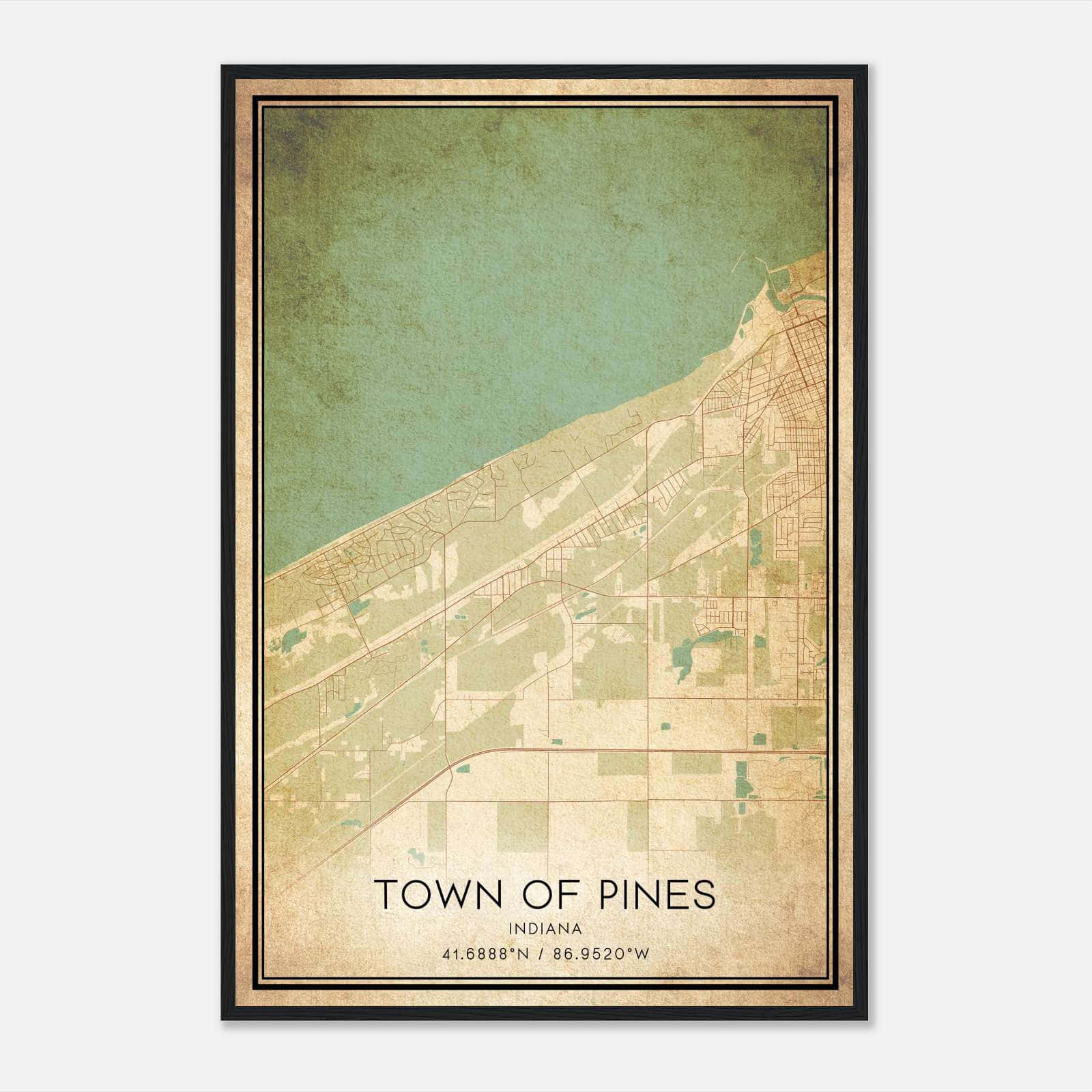 Vintage Town Of Pines Indiana Map Poster, Town Of Pines IN City Road Wall Art Print Vintage Town Of Pines Indiana Map Poster, Town Of Pines IN City Road Wall Art Print