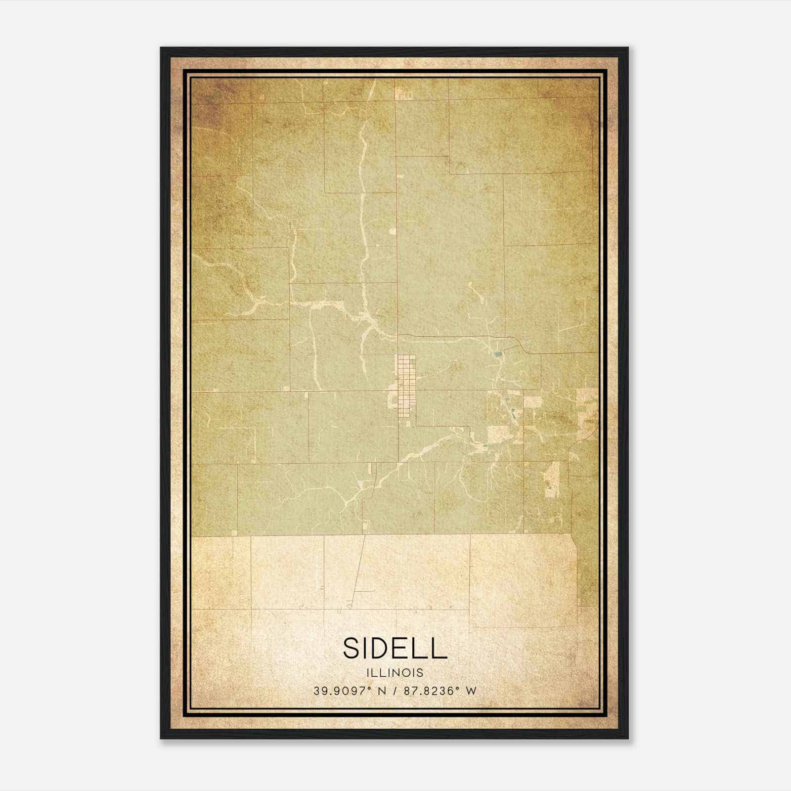 Vintage Sidell Illinois Map Poster, Sidell IL City Road Wall Art Print Vintage Sidell Illinois Map Poster, Sidell IL City Road Wall Art Print