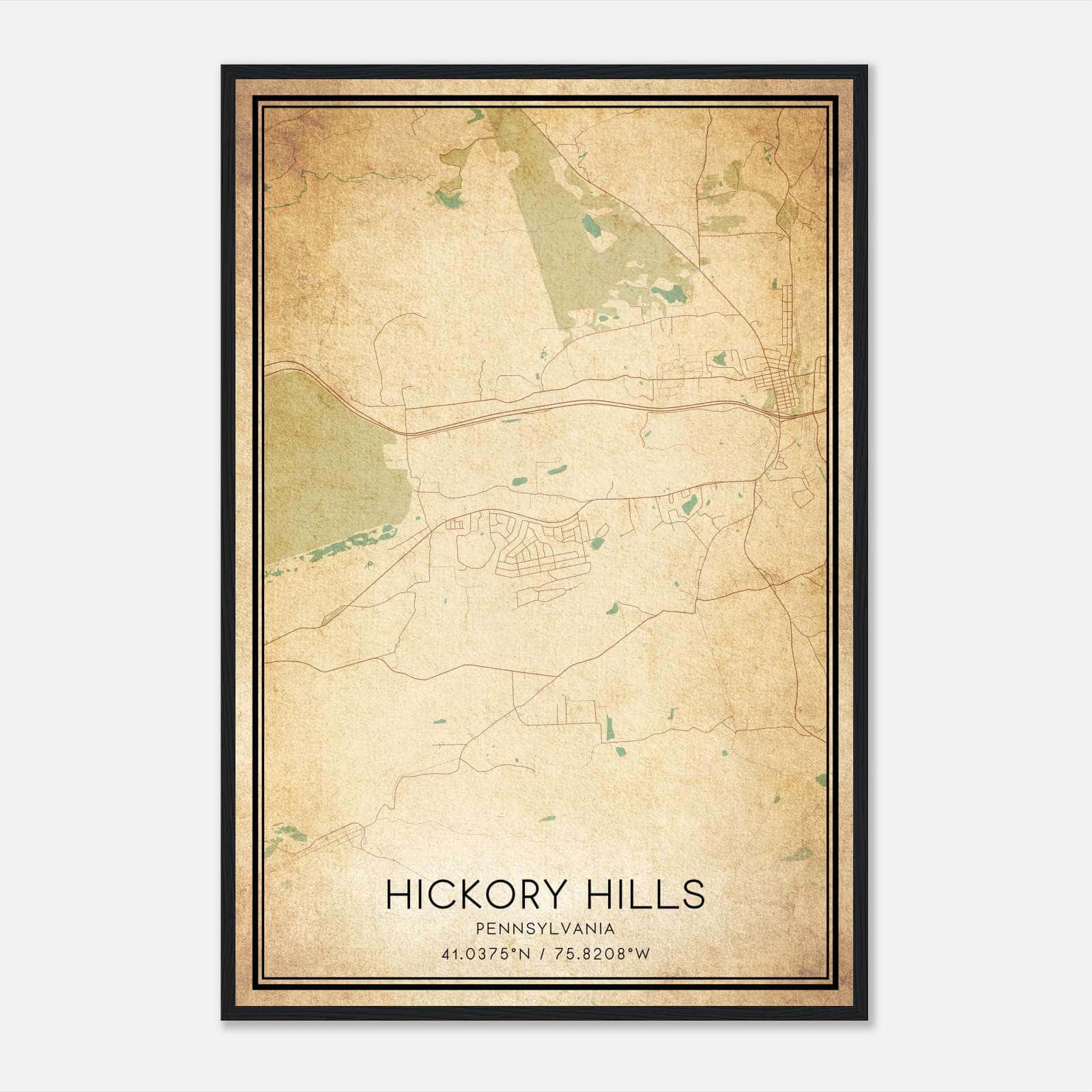 Vintage Hickory Hills Pennsylvania Map Poster, Hickory Hills PA City Road Wall Art Print Vintage Hickory Hills Pennsylvania Map Poster, Hickory Hills PA City Road Wall Art Print