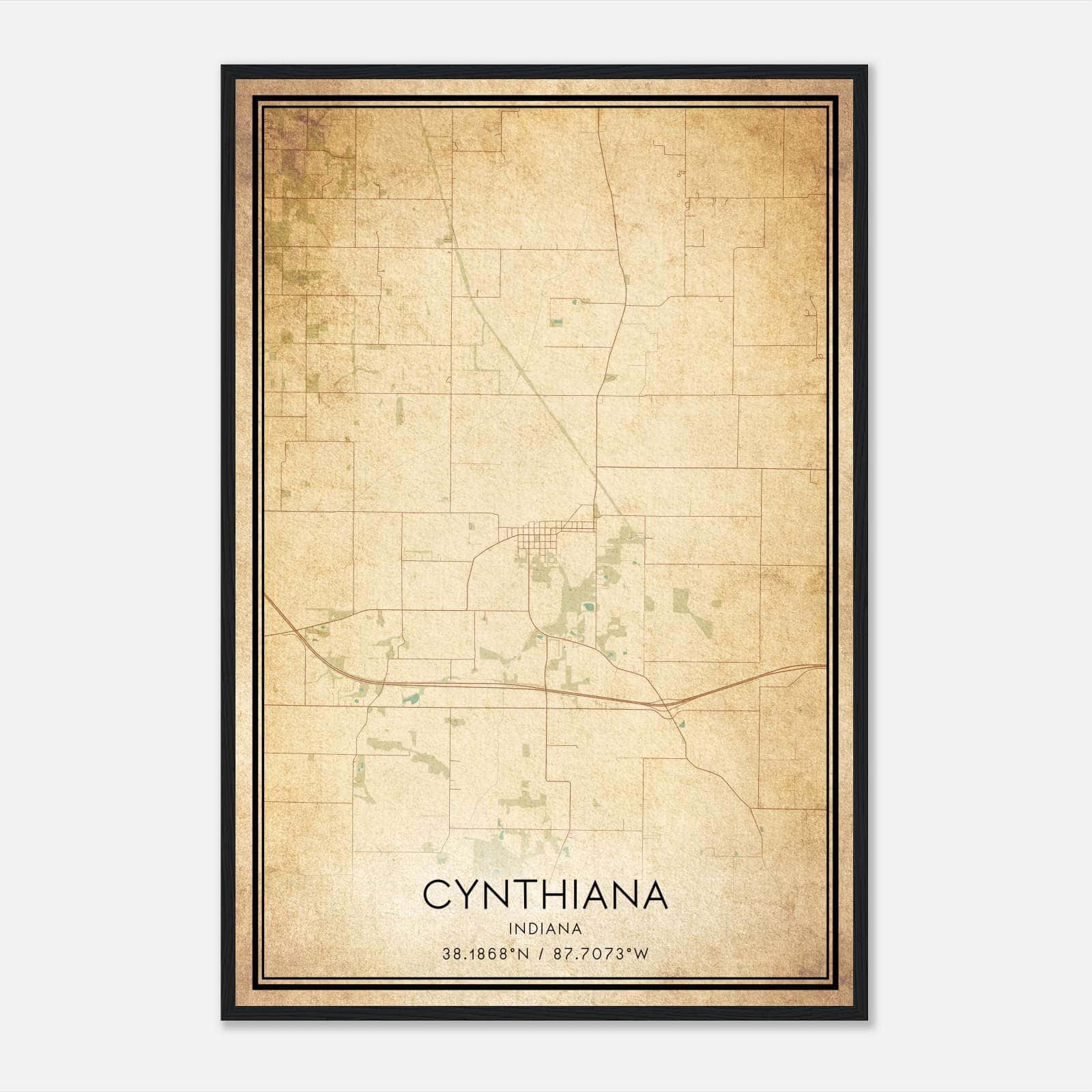 Vintage Cynthiana Indiana Map Poster, Cynthiana IN City Road Wall Art Print Vintage Cynthiana Indiana Map Poster, Cynthiana IN City Road Wall Art Print