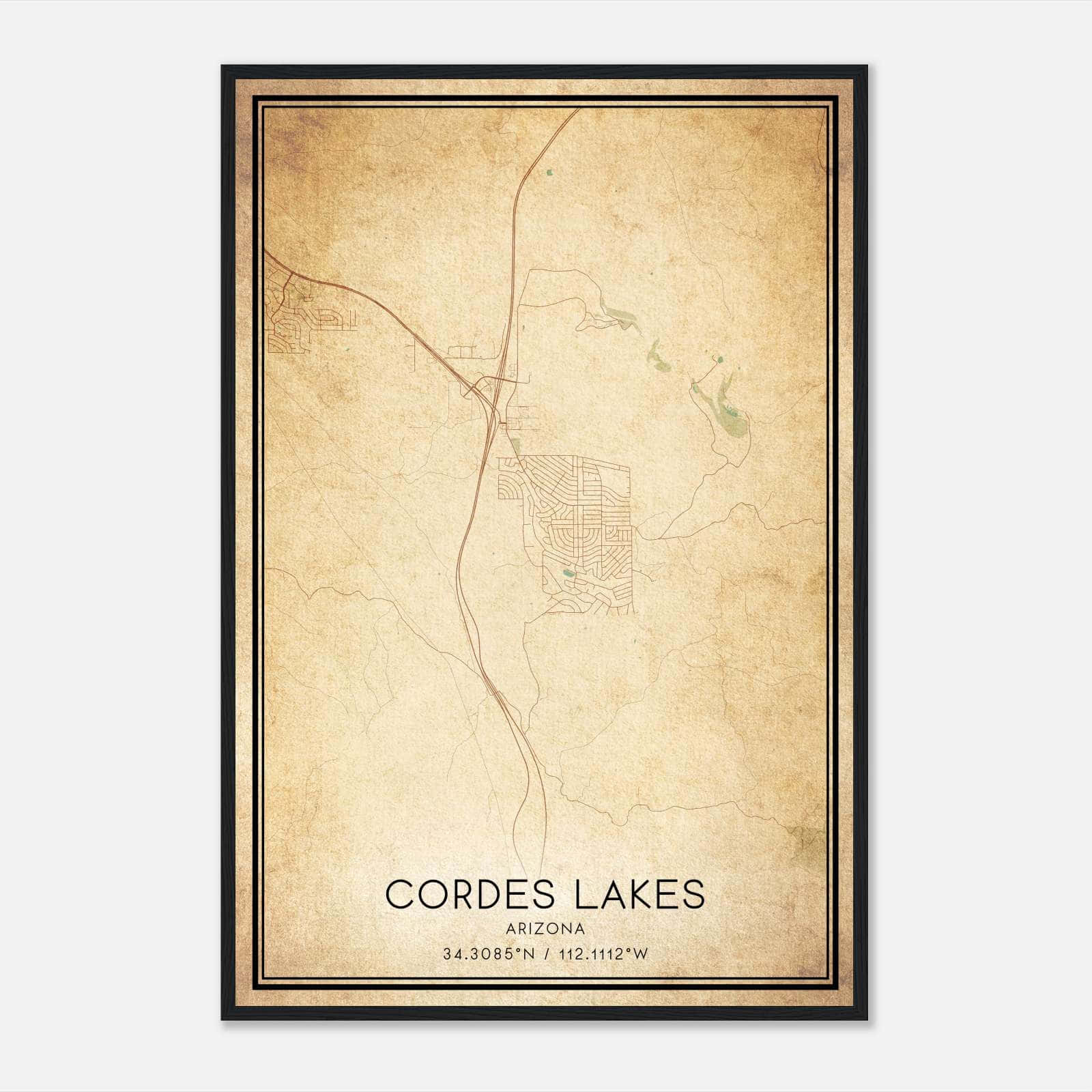 Vintage Cordes Lakes Arizona Map Poster, Cordes Lakes AZ City Road Wall Art Print Vintage Cordes Lakes Arizona Map Poster, Cordes Lakes AZ City Road Wall Art Print