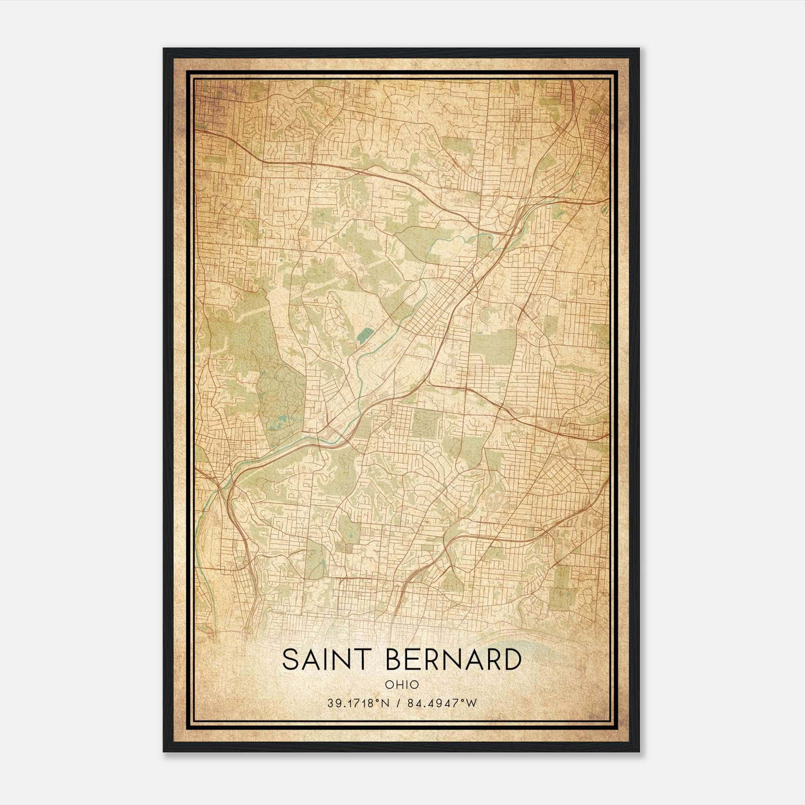 Vintage Saint Bernard Ohio Map Poster, Saint Bernard OH City Road Wall Art Print Vintage Saint Bernard Ohio Map Poster, Saint Bernard OH City Road Wall Art Print