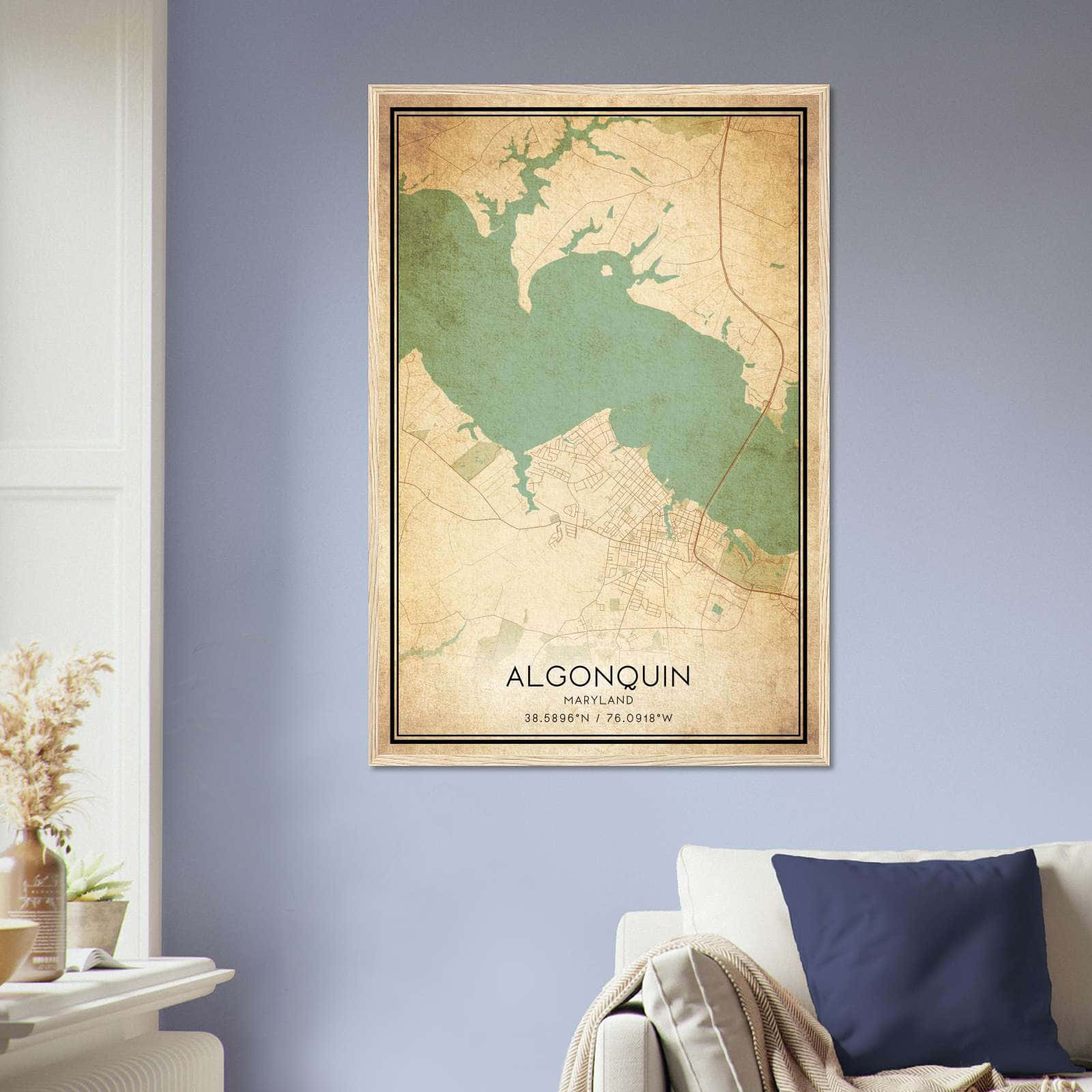 Vintage Algonquin Maryland Map Poster, Algonquin MD City Road Wall Art Print
