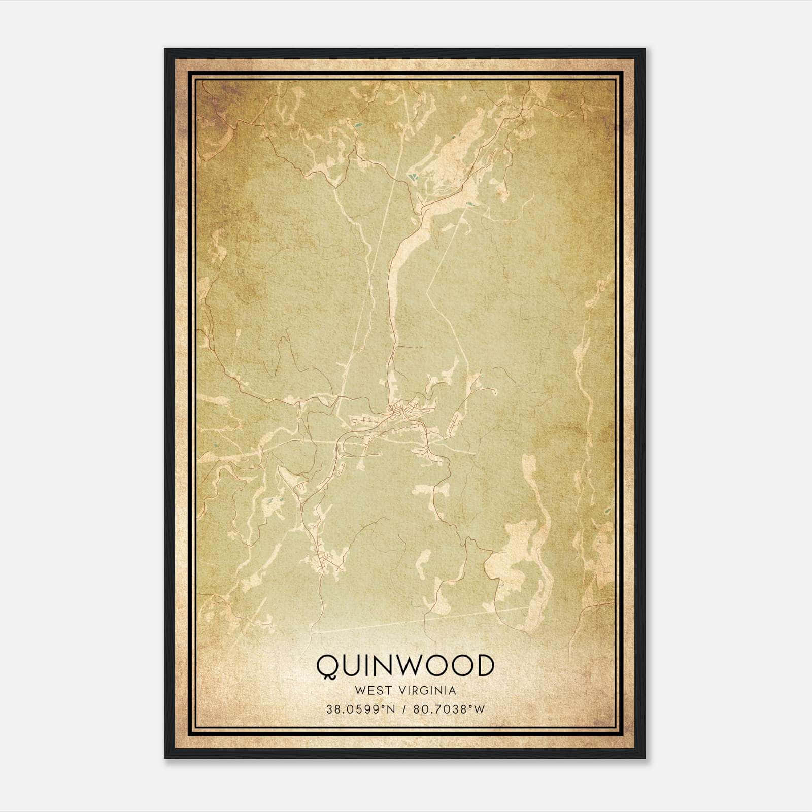 Vintage Quinwood West Virginia Map Poster, Quinwood WV City Road Wall Art Print Vintage Quinwood West Virginia Map Poster, Quinwood WV City Road Wall Art Print