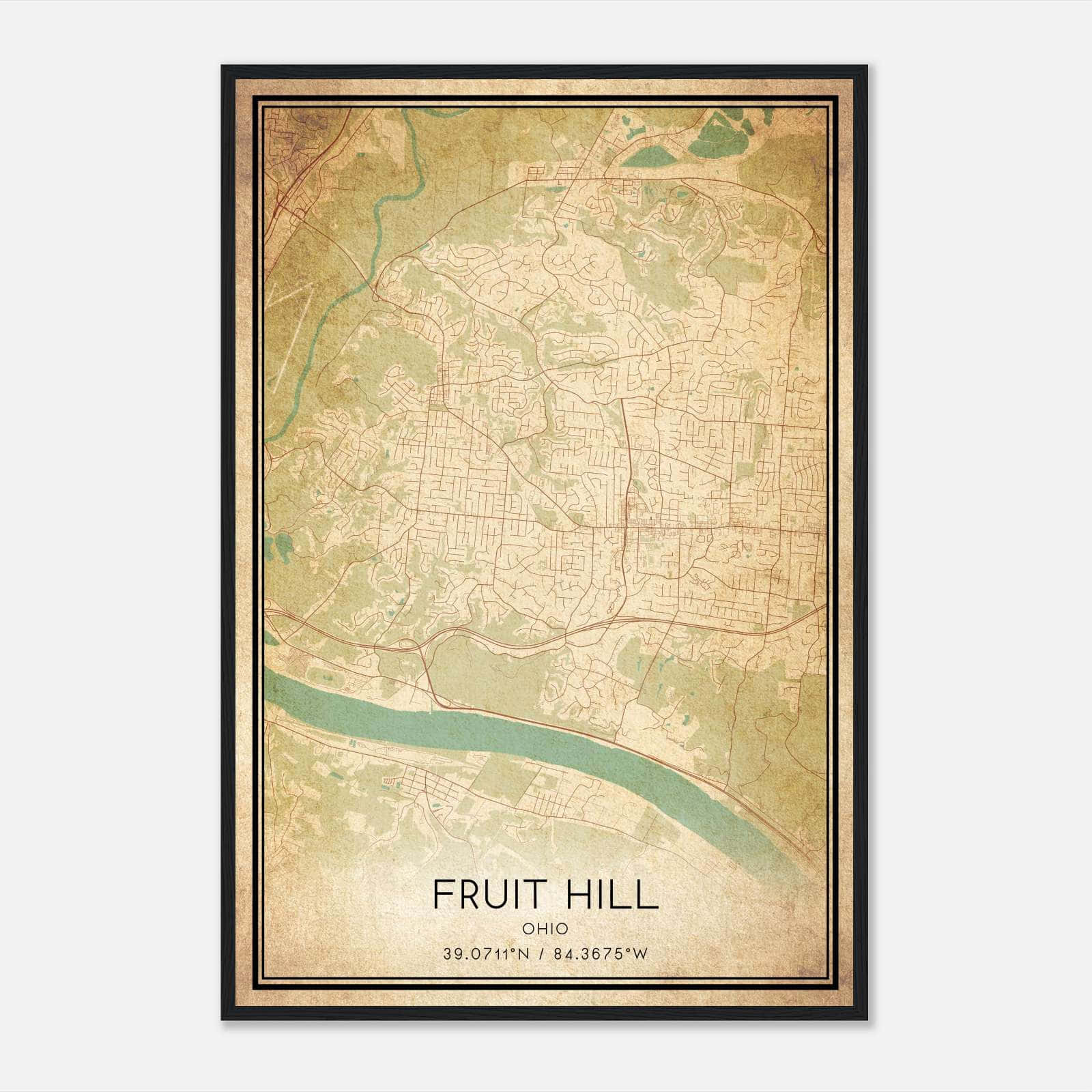 Vintage Fruit Hill Ohio Map Poster, Fruit Hill OH City Road Wall Art Print Vintage Fruit Hill Ohio Map Poster, Fruit Hill OH City Road Wall Art Print