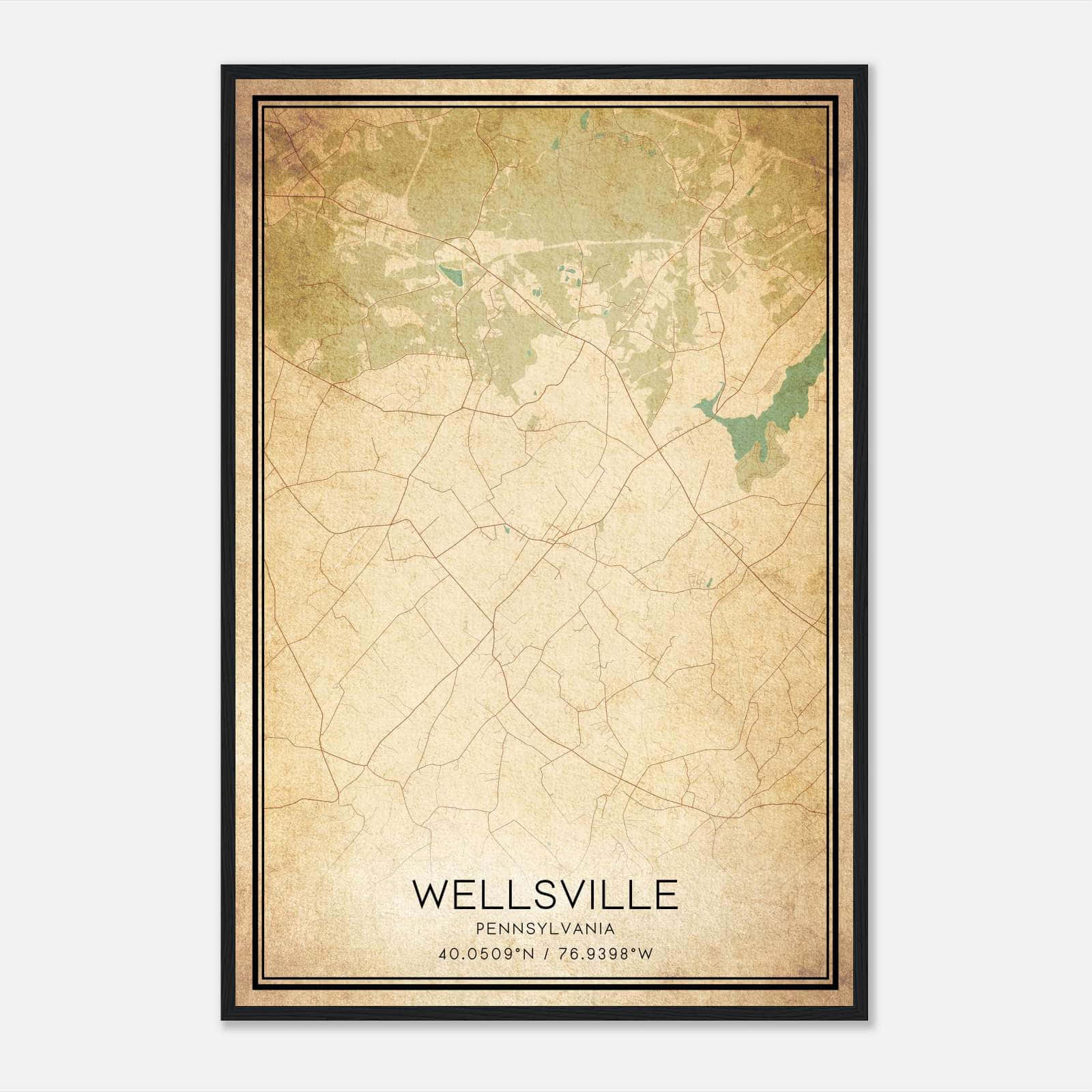 Vintage Wellsville Pennsylvania Map Poster, Wellsville PA City Road Wall Art Print Vintage Wellsville Pennsylvania Map Poster, Wellsville PA City Road Wall Art Print