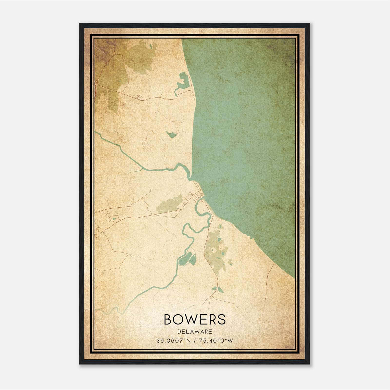 Vintage Bowers Delaware Map Poster, Bowers DE City Road Wall Art Print Vintage Bowers Delaware Map Poster, Bowers DE City Road Wall Art Print