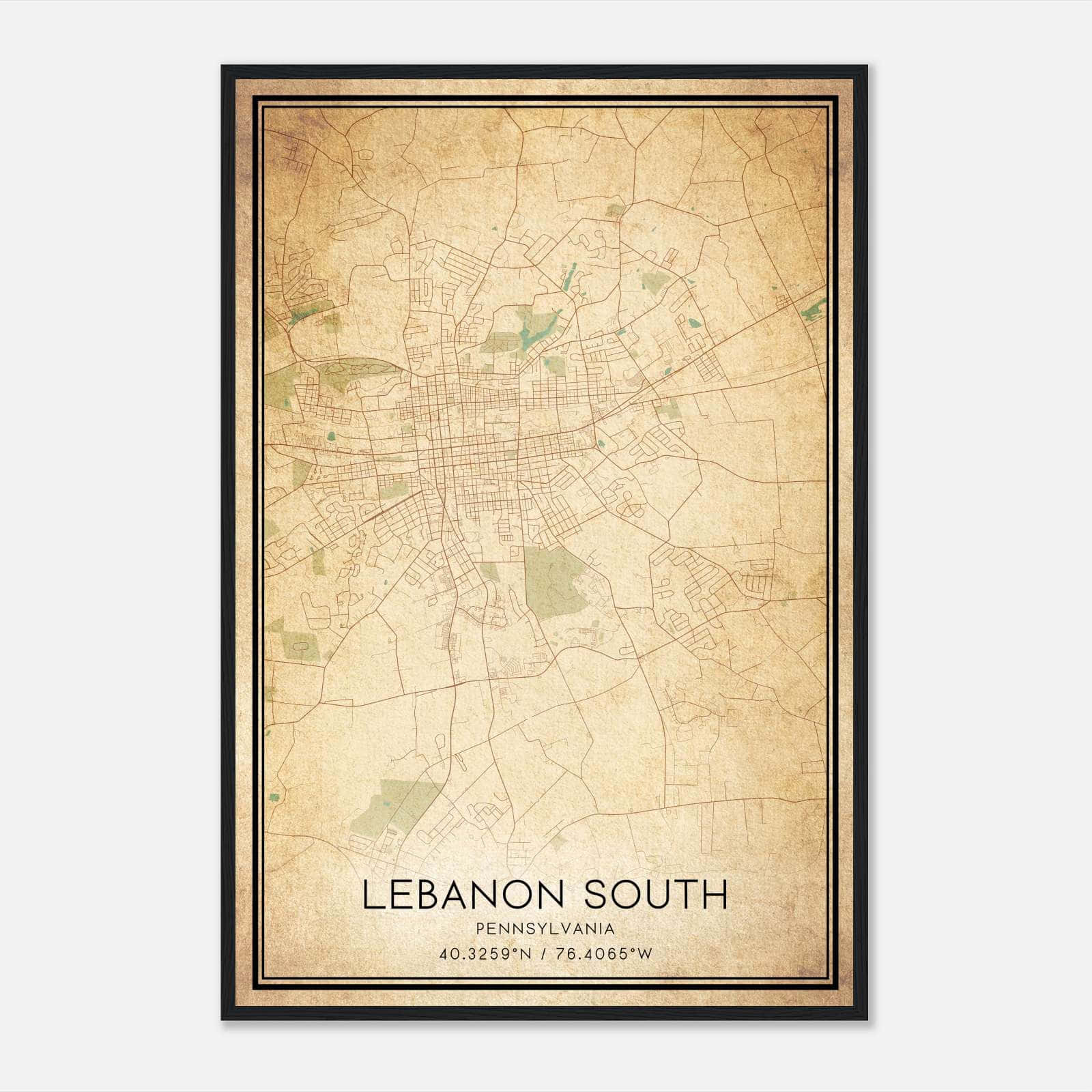 Vintage Lebanon South Pennsylvania Map Poster, Lebanon South PA City Road Wall Art Print Vintage Lebanon South Pennsylvania Map Poster, Lebanon South PA City Road Wall Art Print