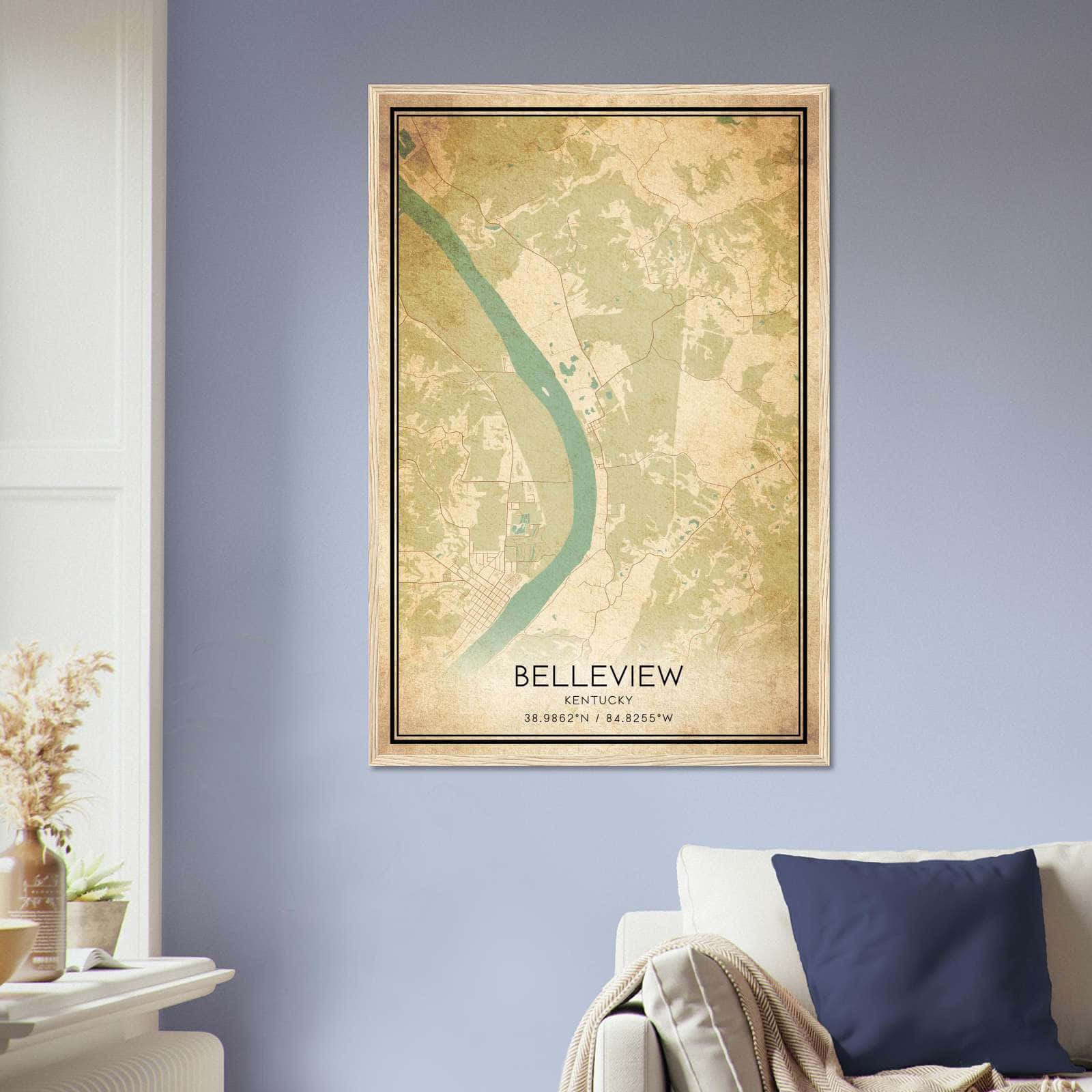 Vintage Belleview Kentucky Map Poster, Belleview KY City Road Wall Art Print