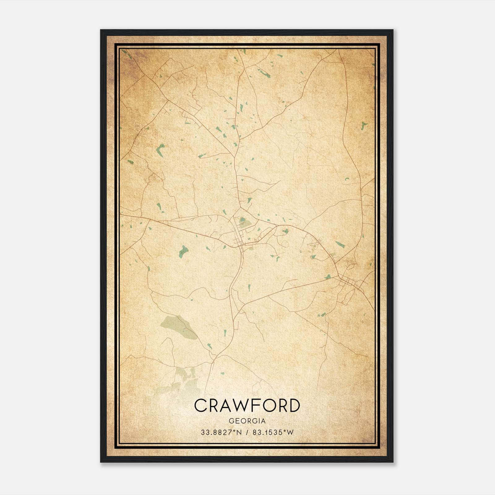 Vintage Crawford Georgia Map Poster, Crawford GA City Road Wall Art Print Vintage Crawford Georgia Map Poster, Crawford GA City Road Wall Art Print