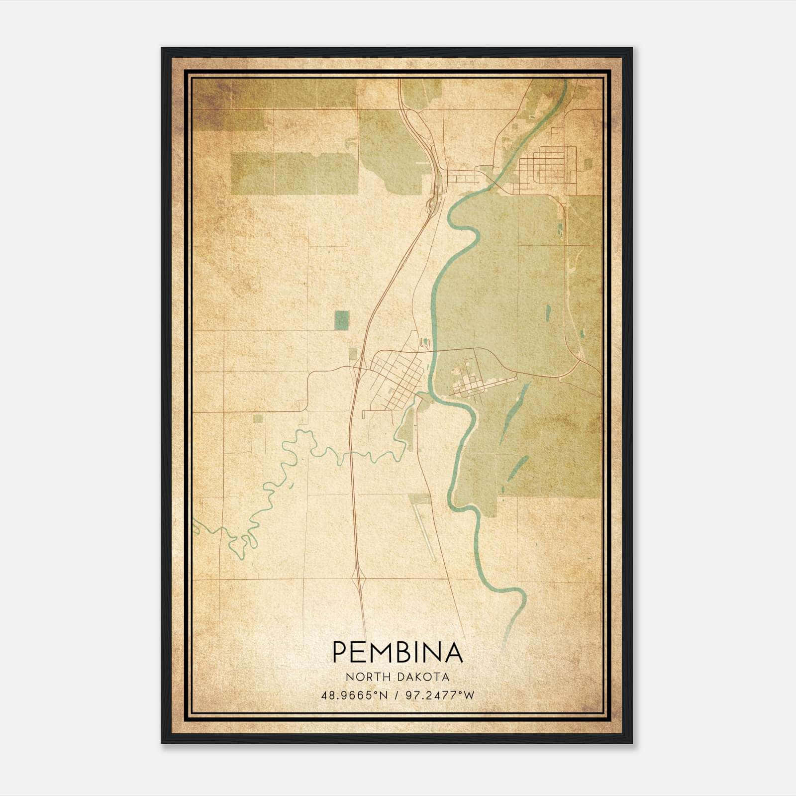 Vintage Pembina North Dakota Map Poster, Pembina ND City Road Wall Art Print Vintage Pembina North Dakota Map Poster, Pembina ND City Road Wall Art Print
