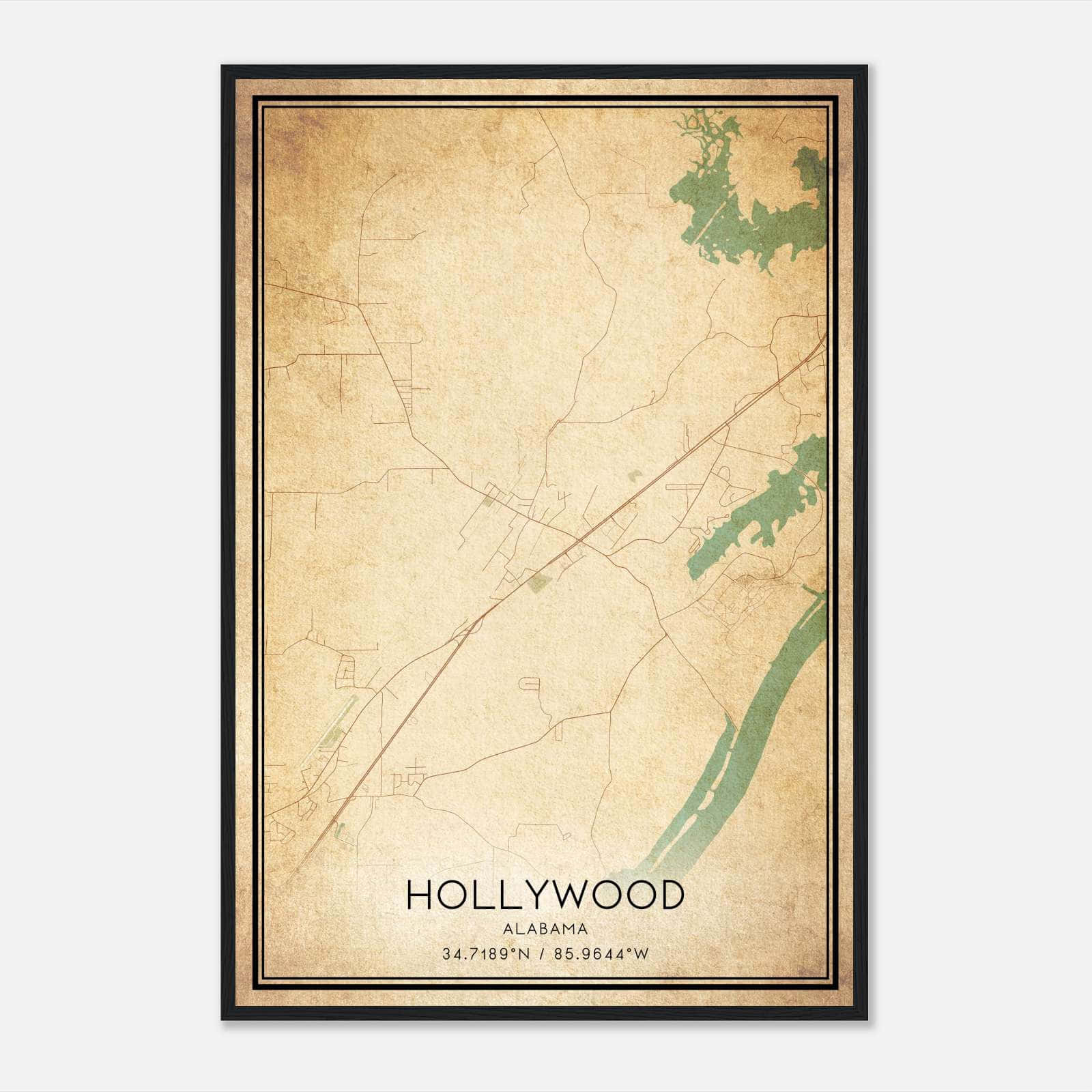 Vintage Hollywood Alabama Map Poster, Hollywood AL City Road Wall Art Print Vintage Hollywood Alabama Map Poster, Hollywood AL City Road Wall Art Print