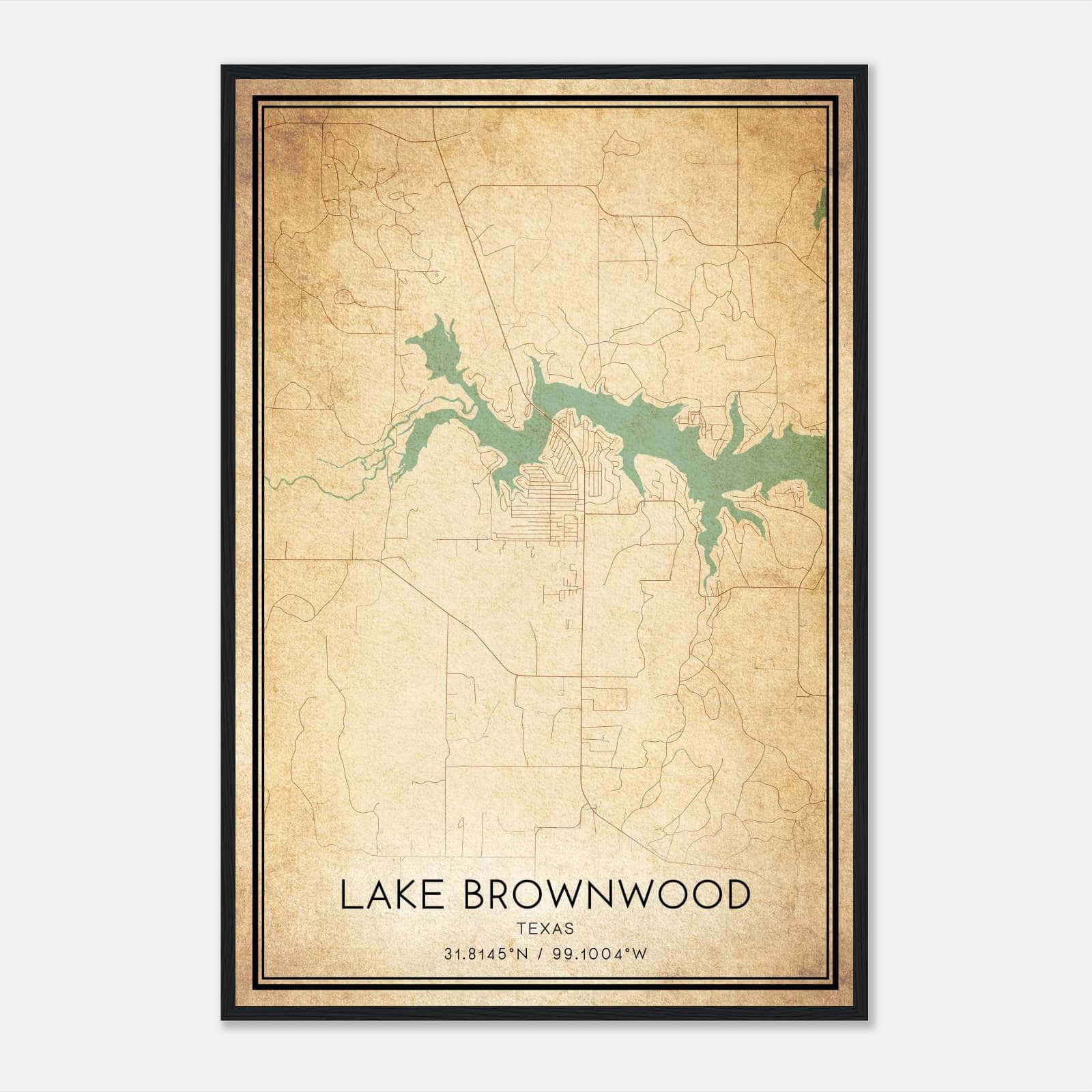 Vintage Lake Brownwood Texas Map Poster, Lake Brownwood TX City Road Wall Art Print Vintage Lake Brownwood Texas Map Poster, Lake Brownwood TX City Road Wall Art Print
