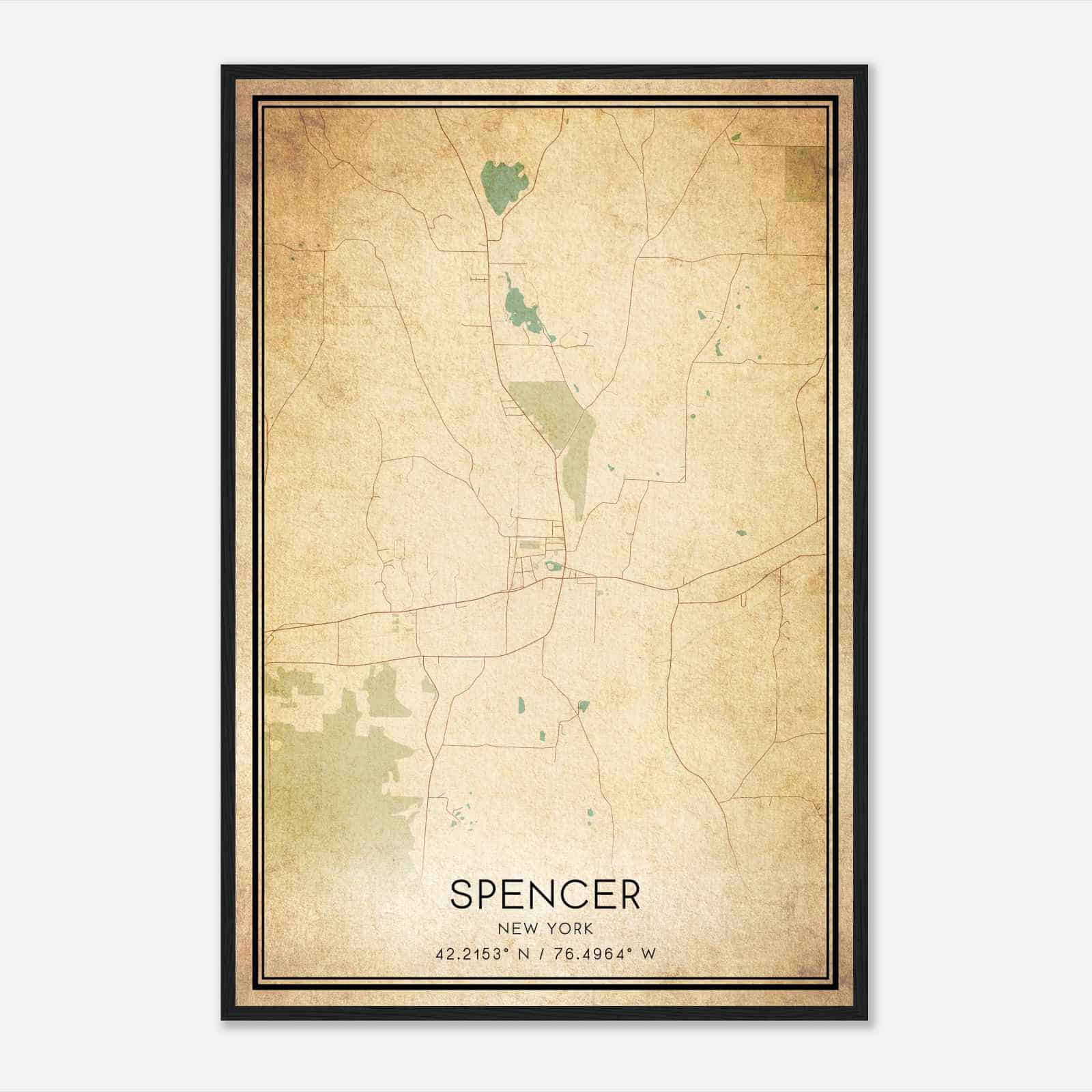 Vintage Spencer New York Map Poster, Spencer NY City Road Wall Art Print Vintage Spencer New York Map Poster, Spencer NY City Road Wall Art Print