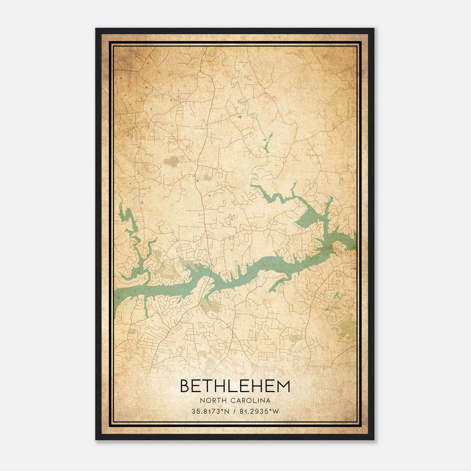 Vintage Bethlehem North Carolina Map Poster, Bethlehem NC City Road Wall Art Print Vintage Bethlehem North Carolina Map Poster, Bethlehem NC City Road Wall Art Print