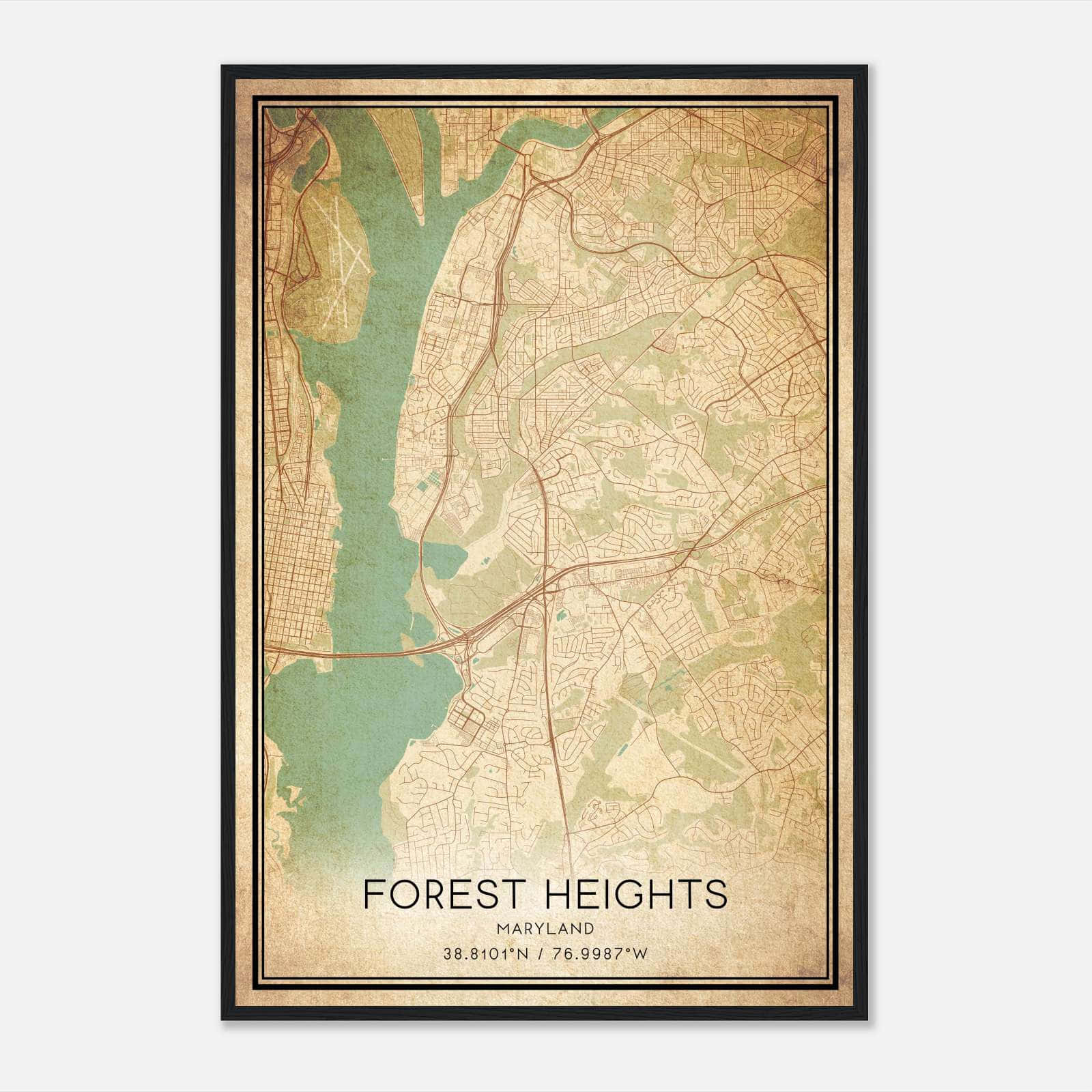 Vintage Forest Heights Maryland Map Poster, Forest Heights MD City Road Wall Art Print Vintage Forest Heights Maryland Map Poster, Forest Heights MD City Road Wall Art Print
