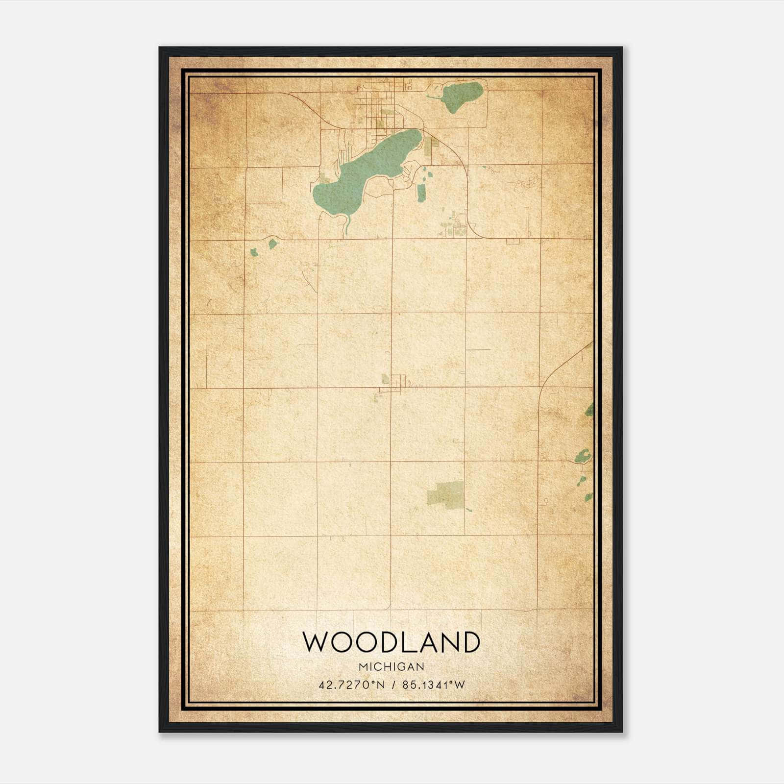 Vintage Woodland Michigan Map Poster, Woodland MI City Road Wall Art Print Vintage Woodland Michigan Map Poster, Woodland MI City Road Wall Art Print