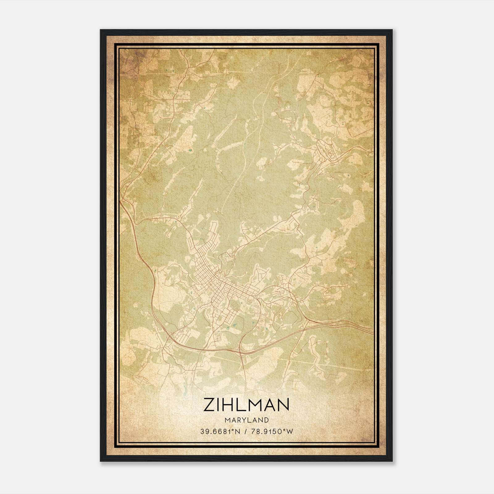 Vintage Zihlman Maryland Map Poster, Zihlman MD City Road Wall Art Print Vintage Zihlman Maryland Map Poster, Zihlman MD City Road Wall Art Print