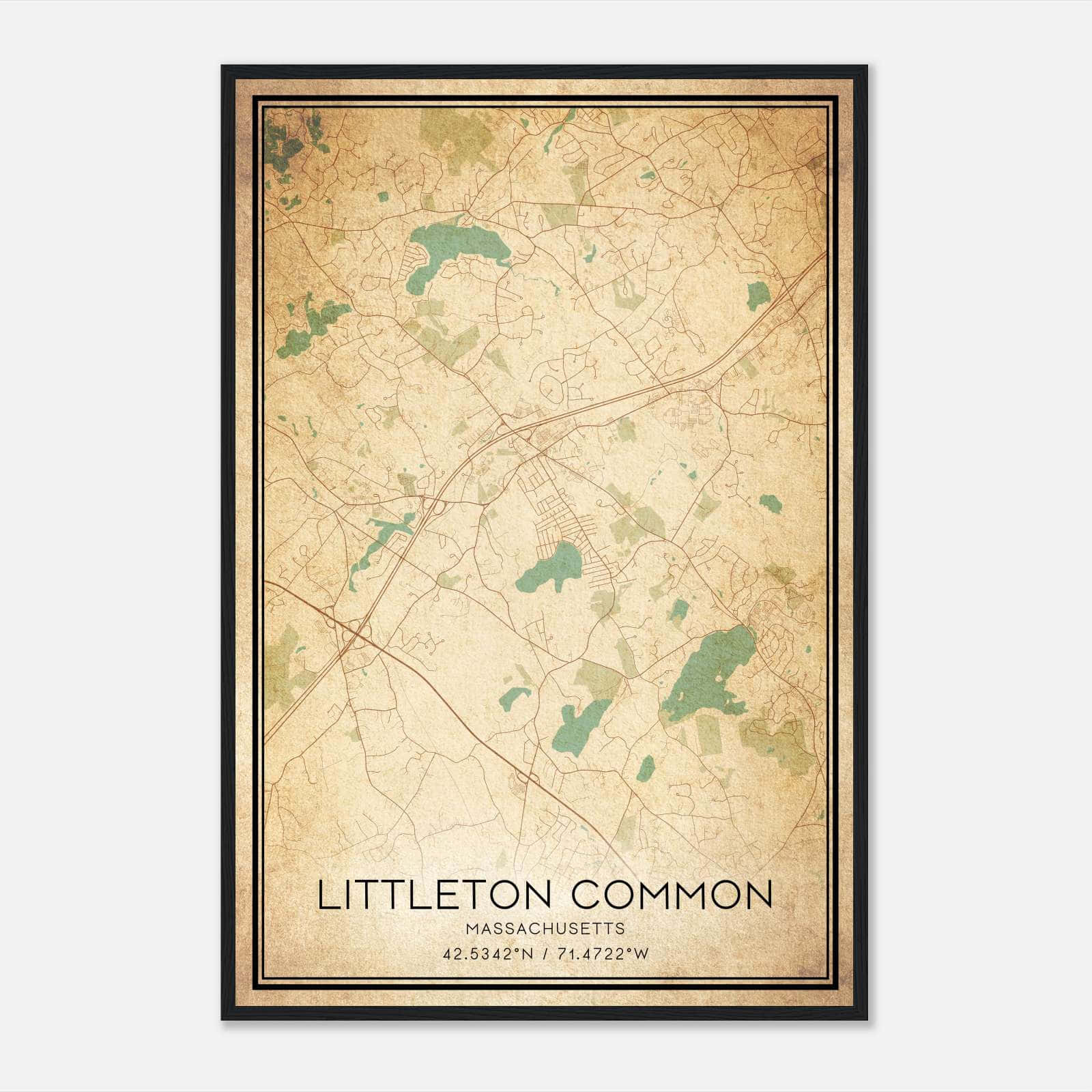 Vintage Littleton Common Massachusetts Map Poster, Littleton Common MA City Road Wall Art Print Vintage Littleton Common Massachusetts Map Poster, Littleton Common MA City Road Wall Art Print