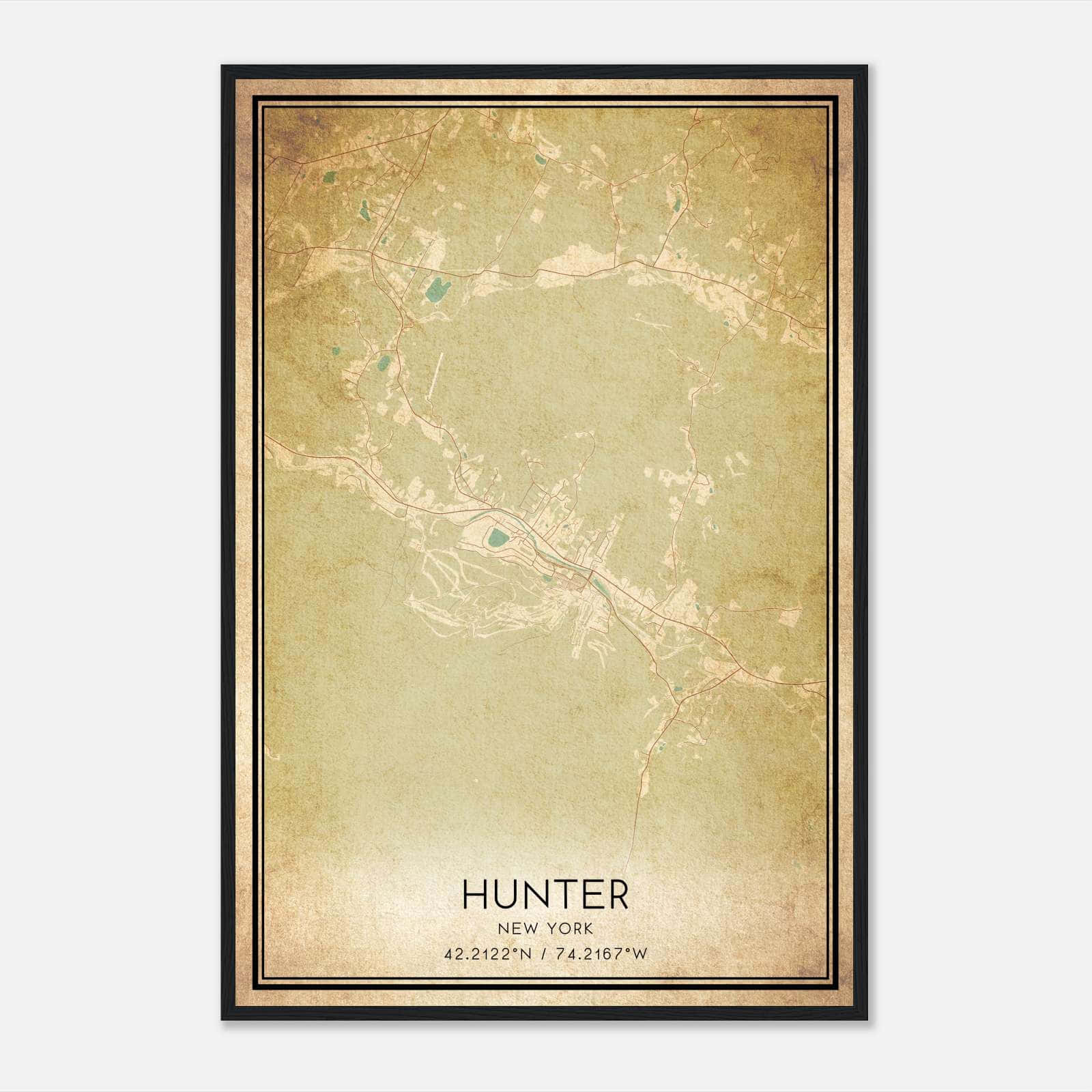 Vintage Hunter New York Map Poster, Hunter NY City Road Wall Art Print Vintage Hunter New York Map Poster, Hunter NY City Road Wall Art Print