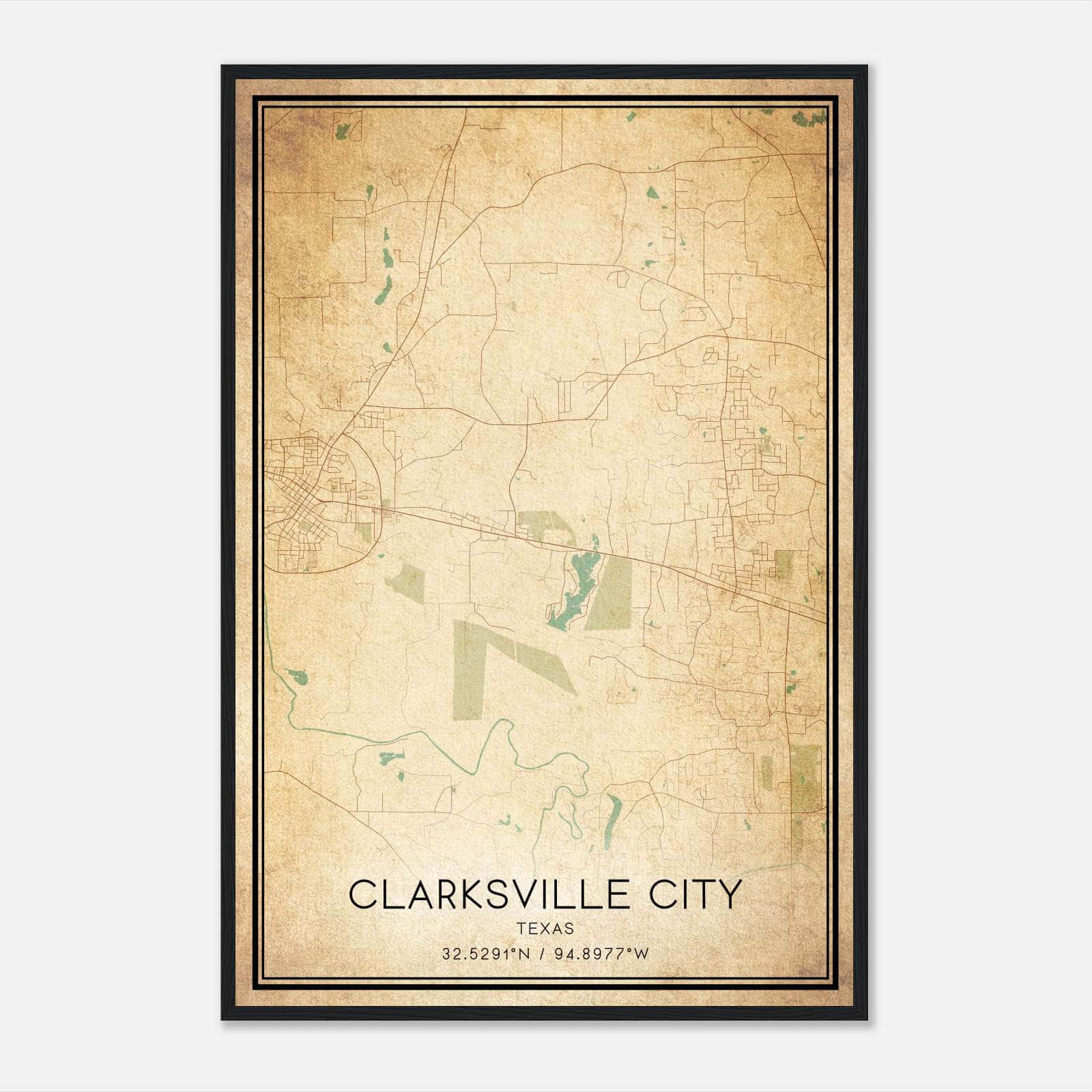 Vintage Clarksville City Texas Map Poster, Clarksville City TX City Road Wall Art Print Vintage Clarksville City Texas Map Poster, Clarksville City TX City Road Wall Art Print
