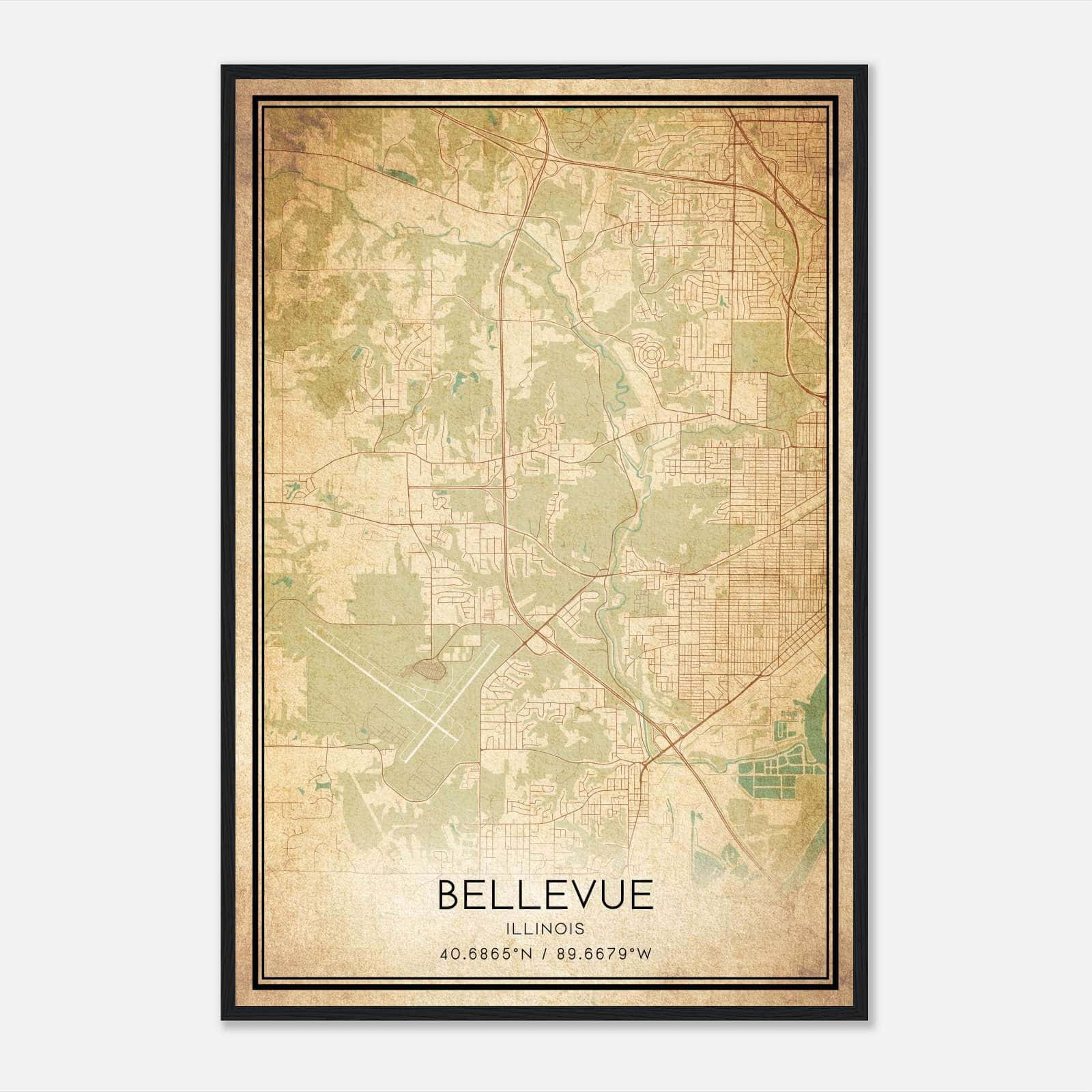 Vintage Bellevue Illinois Map Poster, Bellevue IL City Road Wall Art Print Vintage Bellevue Illinois Map Poster, Bellevue IL City Road Wall Art Print