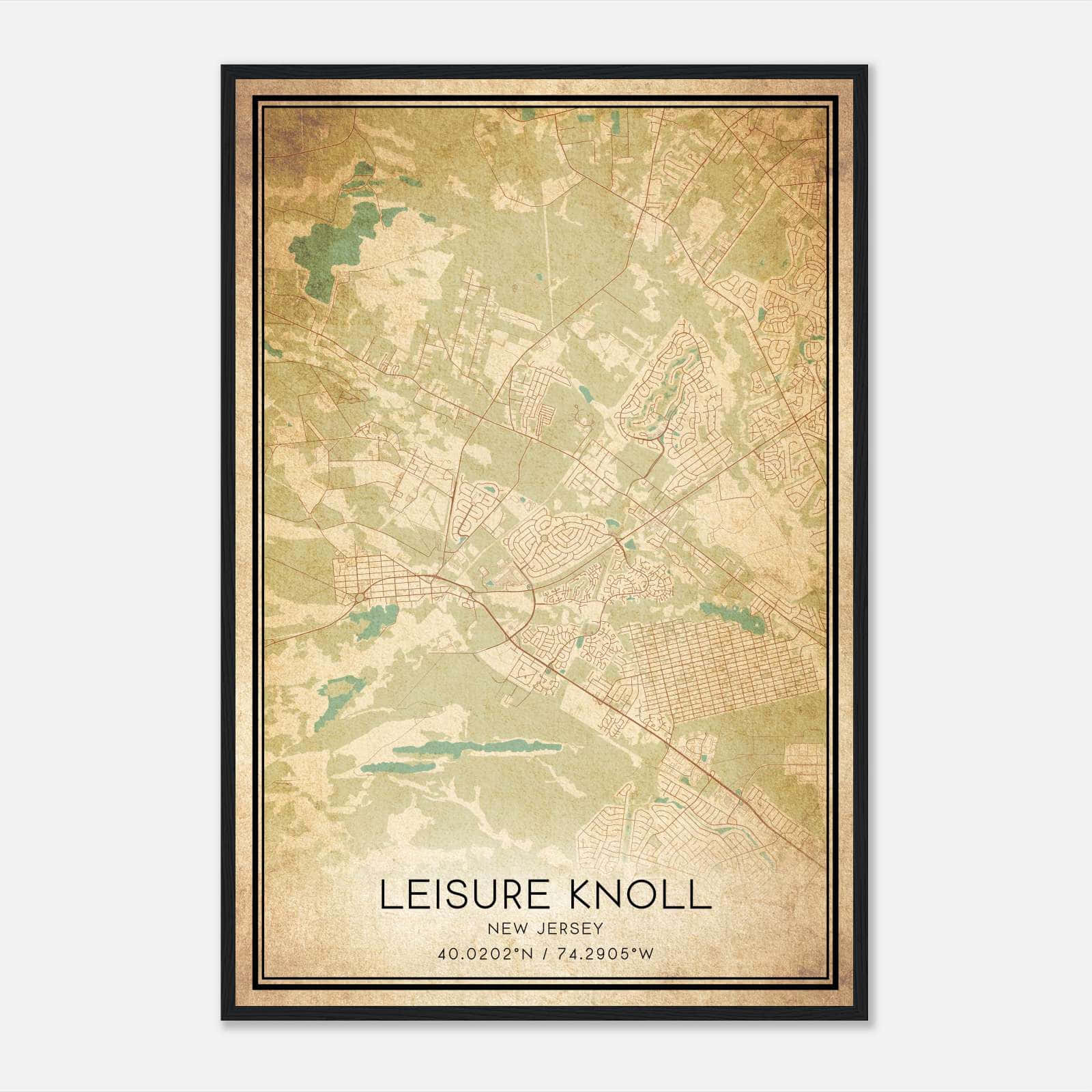 Vintage Leisure Knoll New Jersey Map Poster, Leisure Knoll NJ City Road Wall Art Print Vintage Leisure Knoll New Jersey Map Poster, Leisure Knoll NJ City Road Wall Art Print
