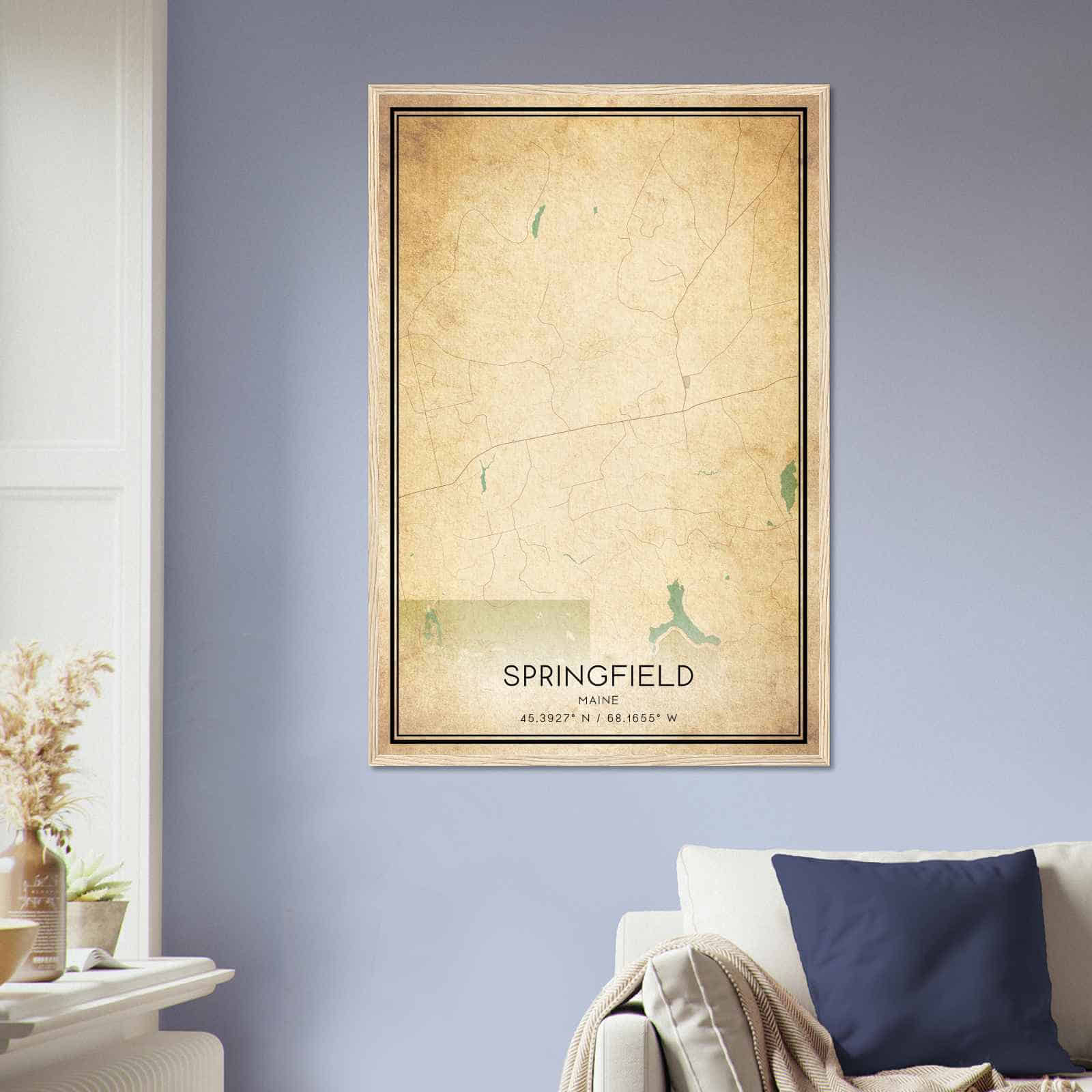 Vintage Springfield Maine Map Poster, Springfield ME City Road Wall Art Print