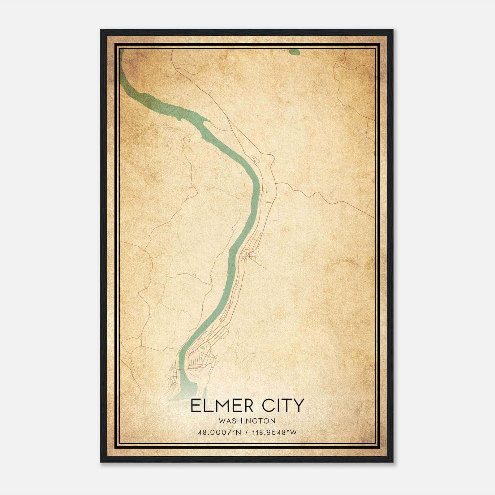 Vintage Elmer City Washington Map Poster, Elmer City WA City Road Wall Art Print Vintage Elmer City Washington Map Poster, Elmer City WA City Road Wall Art Print