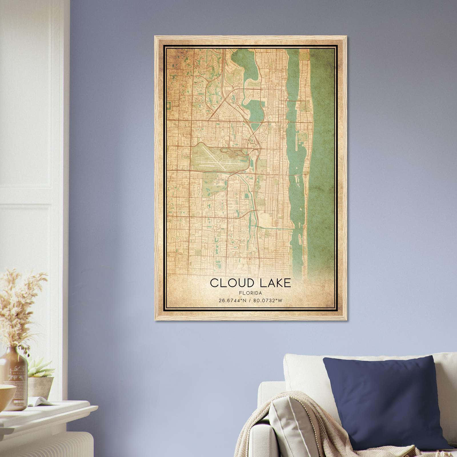 Vintage Cloud Lake Florida Map Poster, Cloud Lake FL City Road Wall Art Print