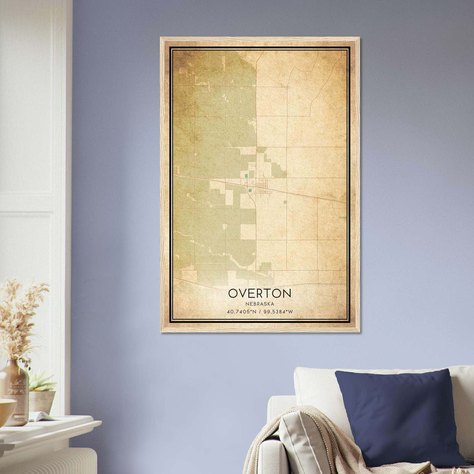 Vintage Overton Nebraska Map Poster, Overton NE City Road Wall Art Print