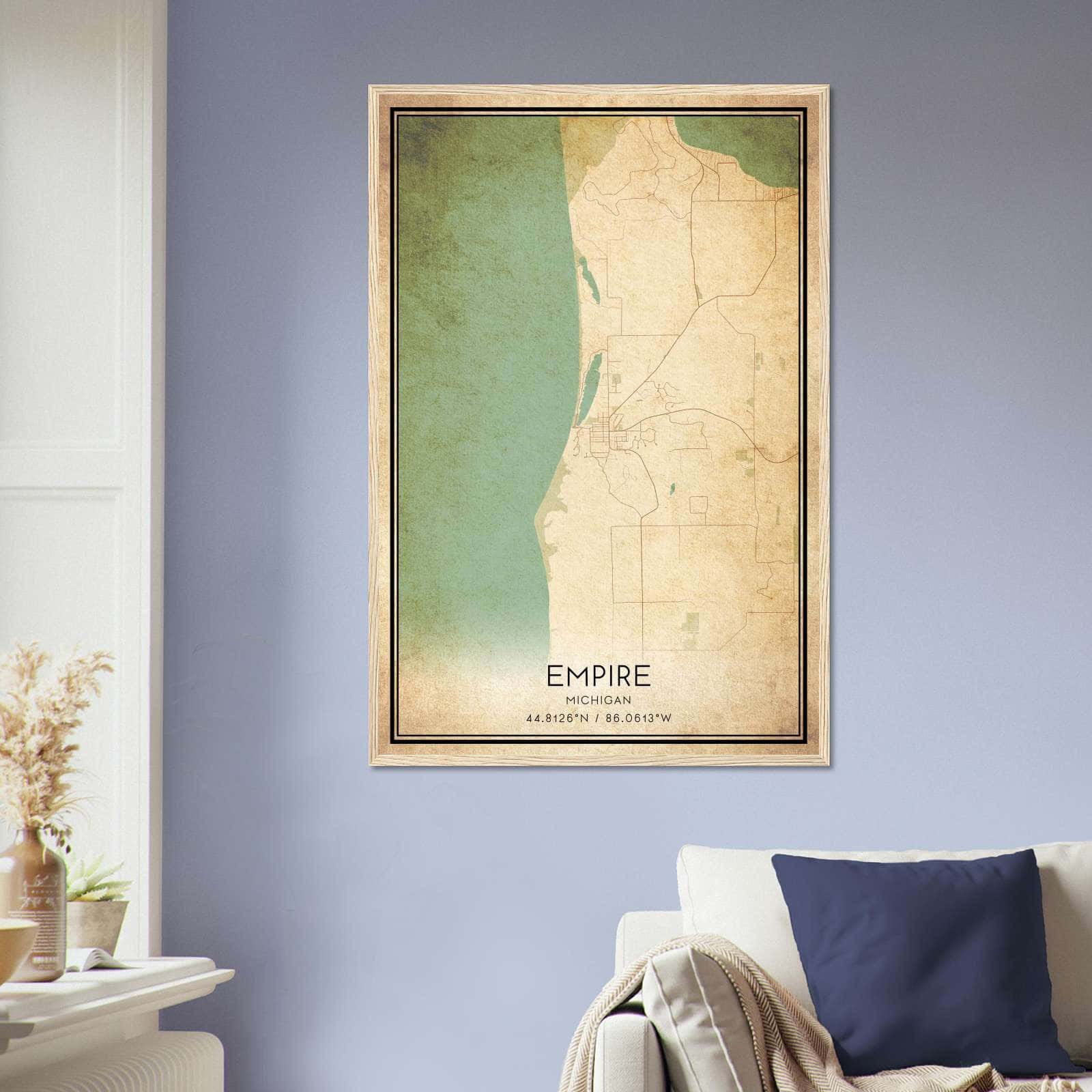 Vintage Empire Michigan Map Poster, Empire MI City Road Wall Art Print
