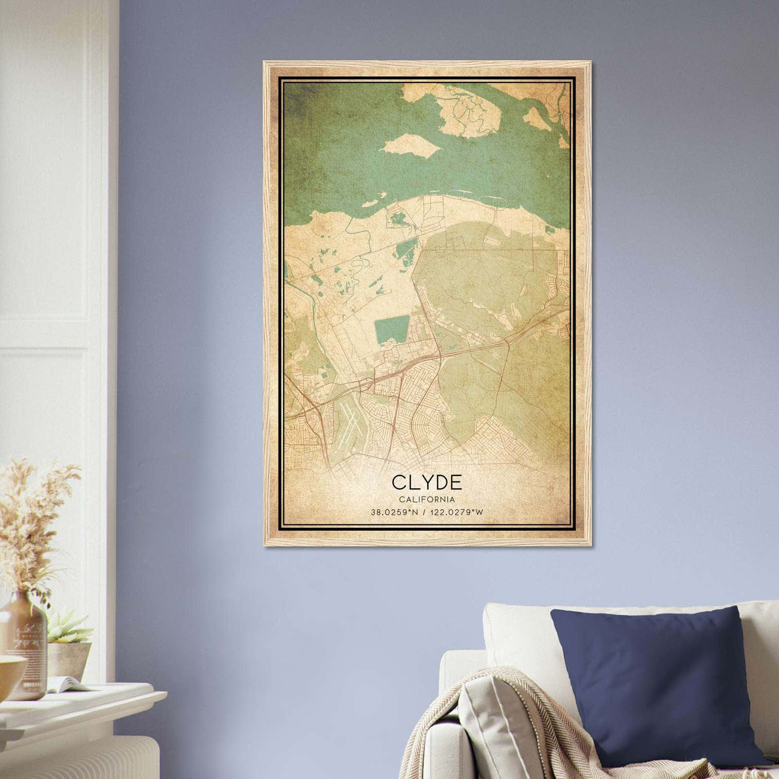 Vintage Clyde California Map Poster, Clyde CA City Road Wall Art Print