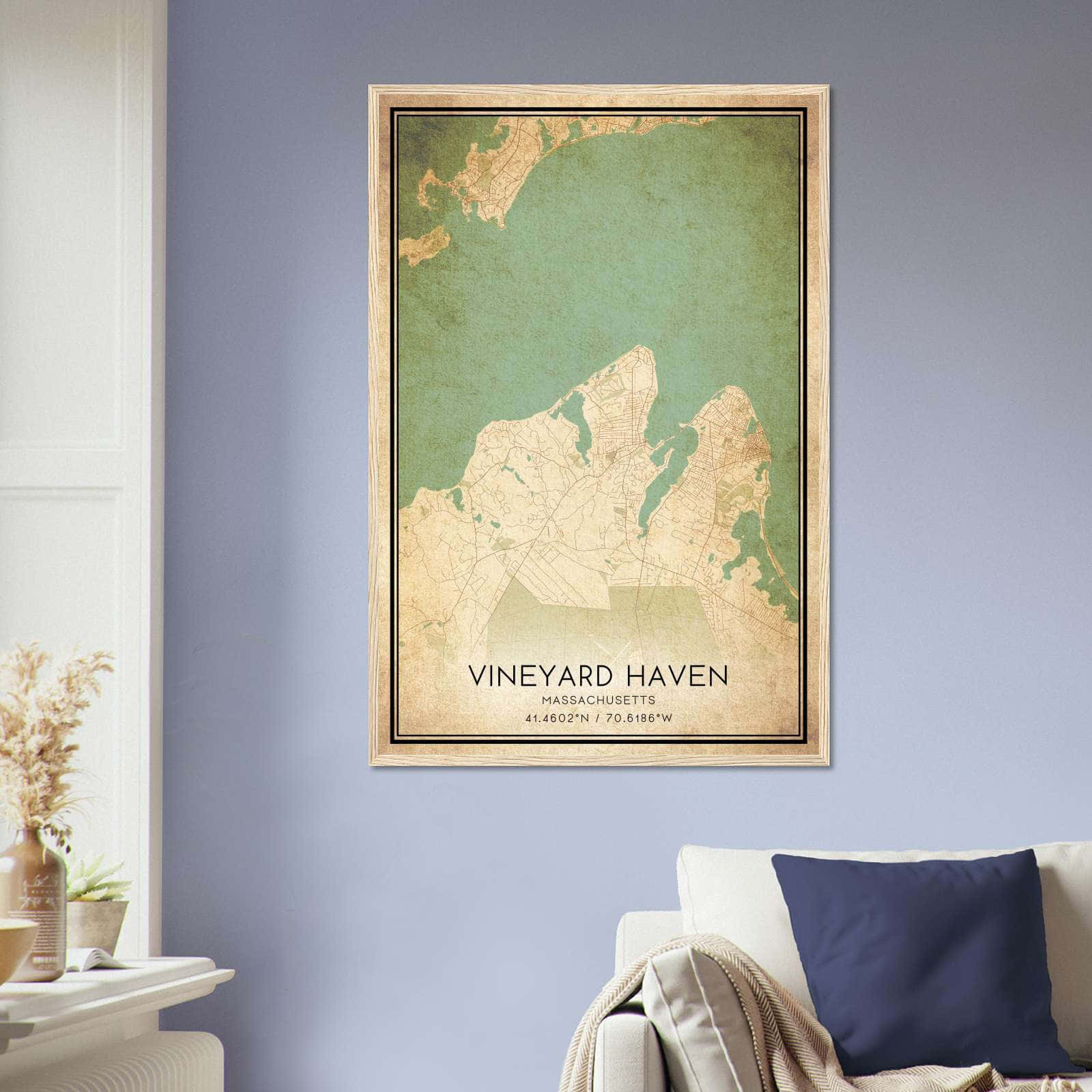 Vintage Vineyard Haven Massachusetts Map Poster, Vineyard Haven MA City Road Wall Art Print