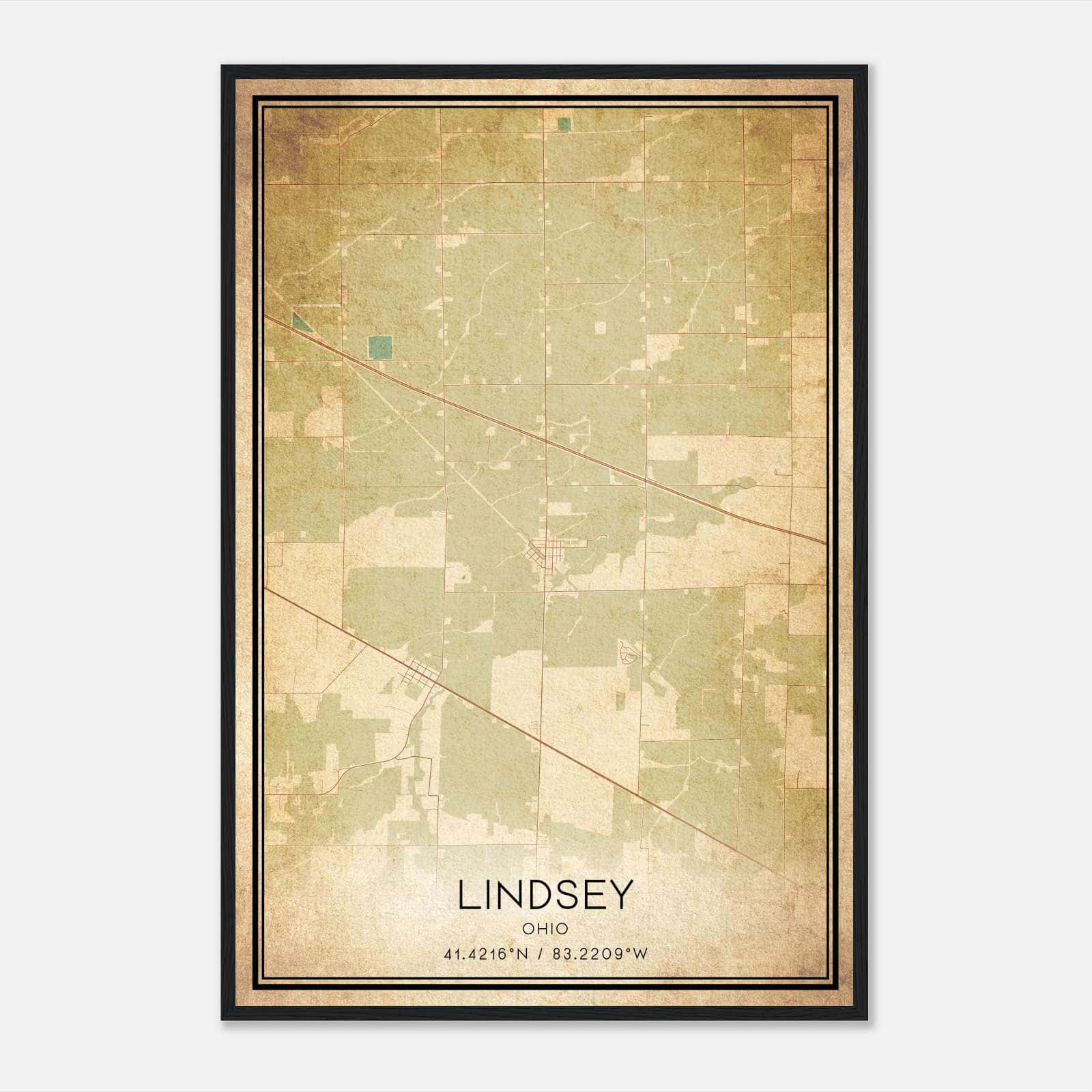 Vintage Lindsey Ohio Map Poster, Lindsey OH City Road Wall Art Print Vintage Lindsey Ohio Map Poster, Lindsey OH City Road Wall Art Print