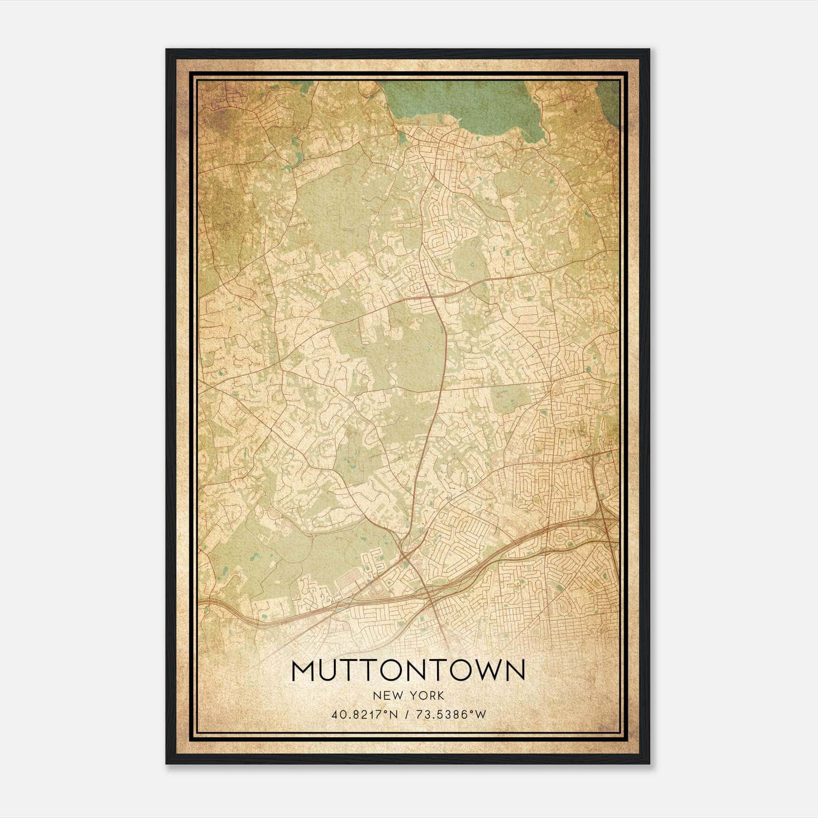Vintage Muttontown New York Map Poster, Muttontown NY City Road Wall Art Print Vintage Muttontown New York Map Poster, Muttontown NY City Road Wall Art Print