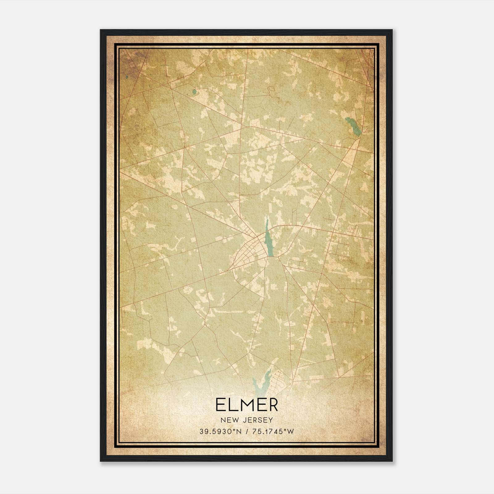 Vintage Elmer New Jersey Map Poster, Elmer NJ City Road Wall Art Print Vintage Elmer New Jersey Map Poster, Elmer NJ City Road Wall Art Print