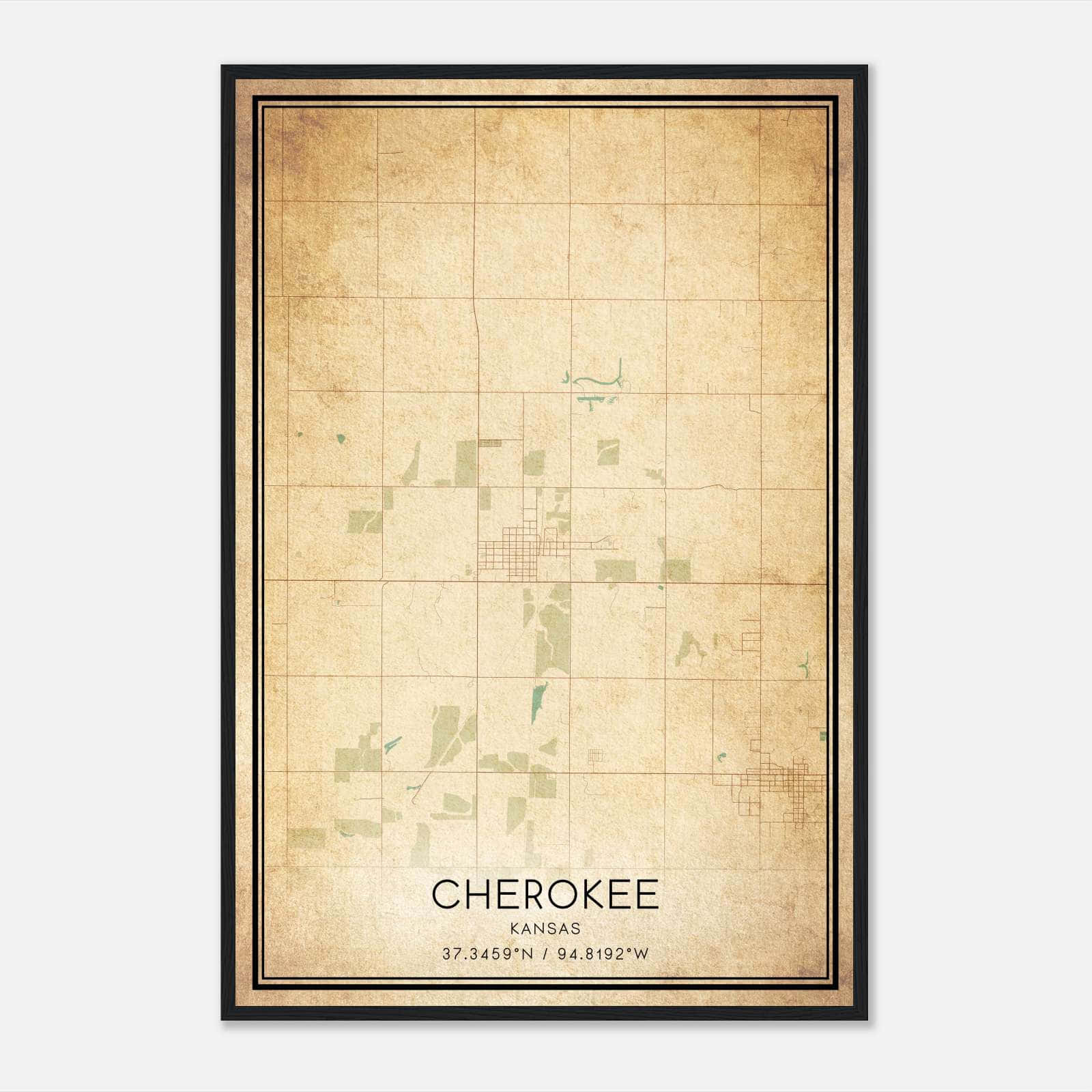 Vintage Cherokee Kansas Map Poster, Cherokee KS City Road Wall Art Print Vintage Cherokee Kansas Map Poster, Cherokee KS City Road Wall Art Print