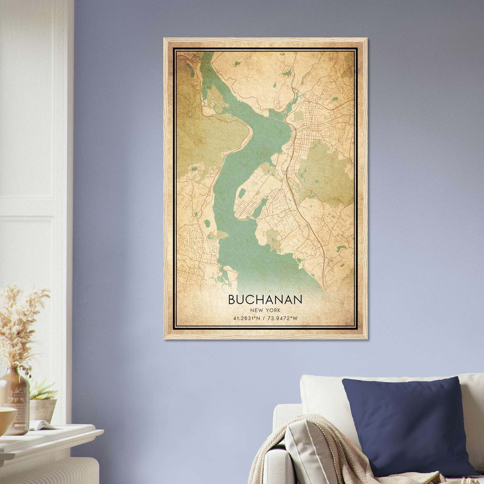Vintage Buchanan New York Map Poster, Buchanan NY City Road Wall Art Print