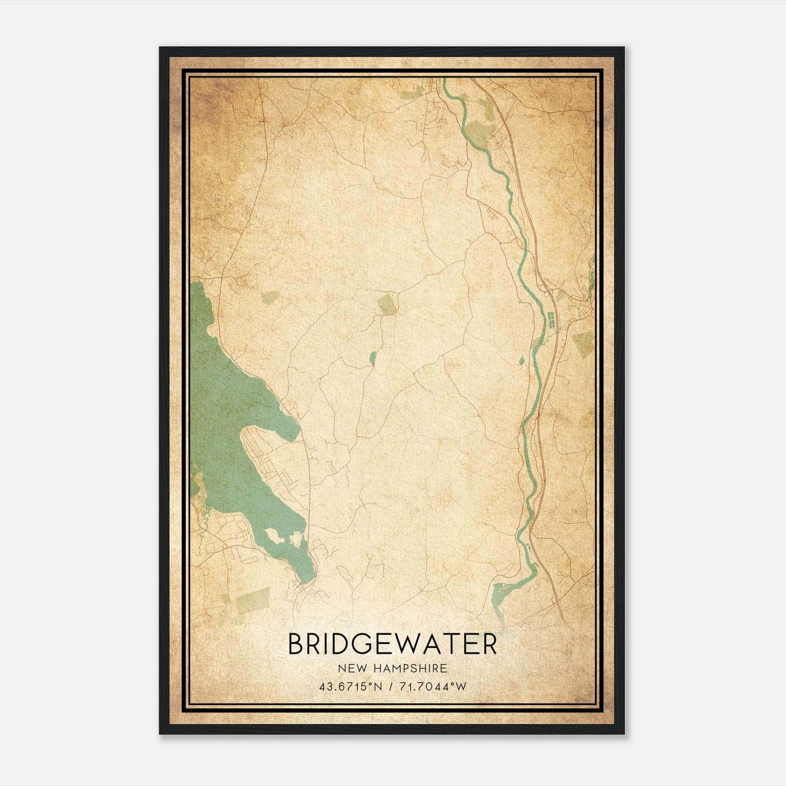 Vintage Bridgewater New Hampshire Map Poster, Bridgewater NH City Road Wall Art Print Vintage Bridgewater New Hampshire Map Poster, Bridgewater NH City Road Wall Art Print