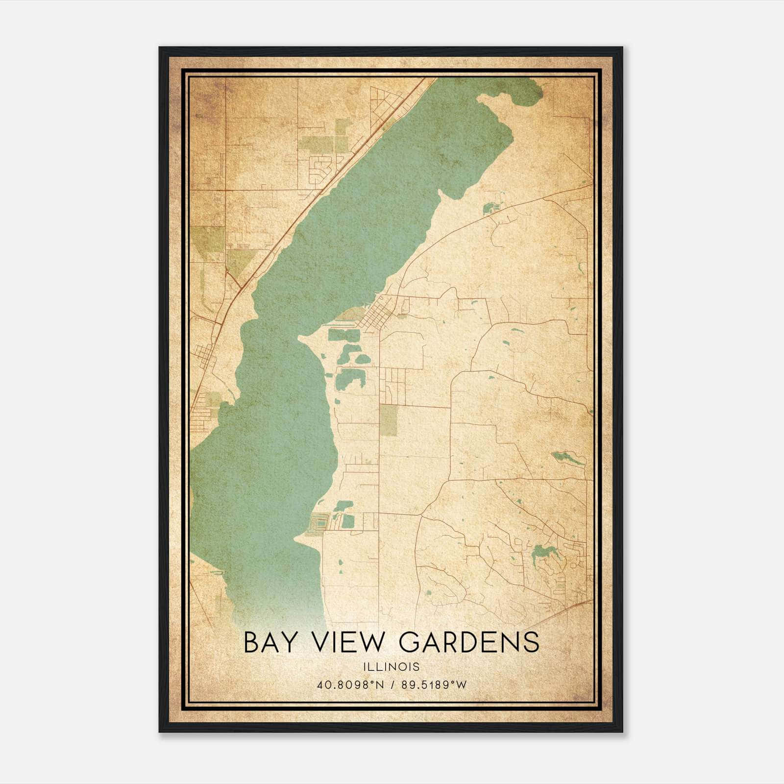 Vintage Bay View Gardens Illinois Map Poster, Bay View Gardens IL City Road Wall Art Print Vintage Bay View Gardens Illinois Map Poster, Bay View Gardens IL City Road Wall Art Print