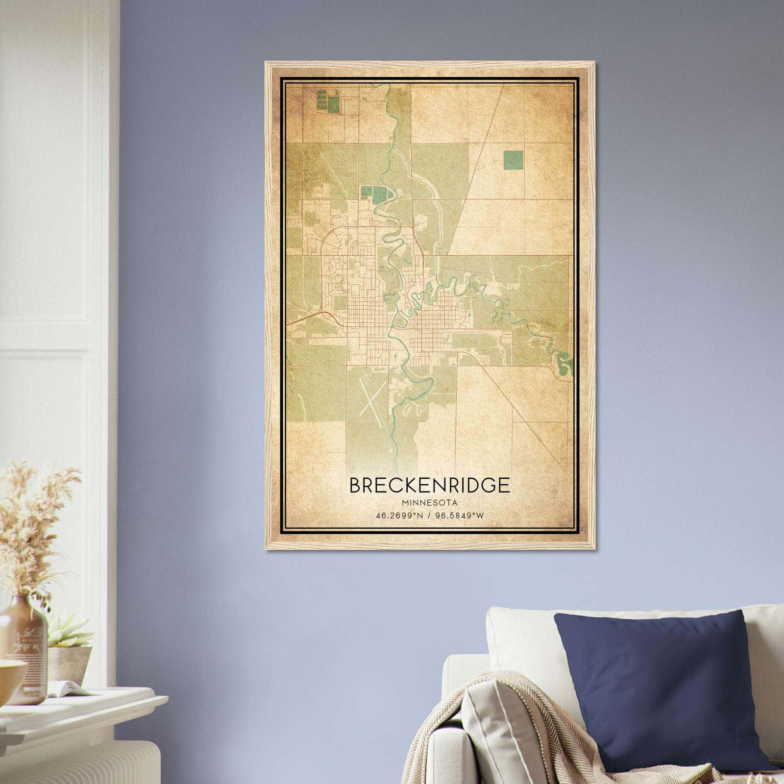 Vintage Breckenridge Minnesota Map Poster, Breckenridge MN City Road Wall Art Print